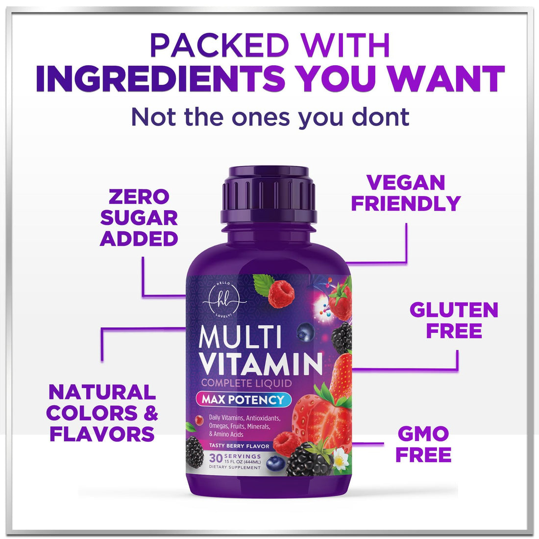 Multivitamin for Women, Men & Kids - Multi Vitamins Liquid & Multimineral, Vegan & Sugar Free, Vitamins A, C, D3, E, B6, B12 & Zinc, Womens Multi Vitamin & Immune Support, Berry Flavor - 15 Fl Oz