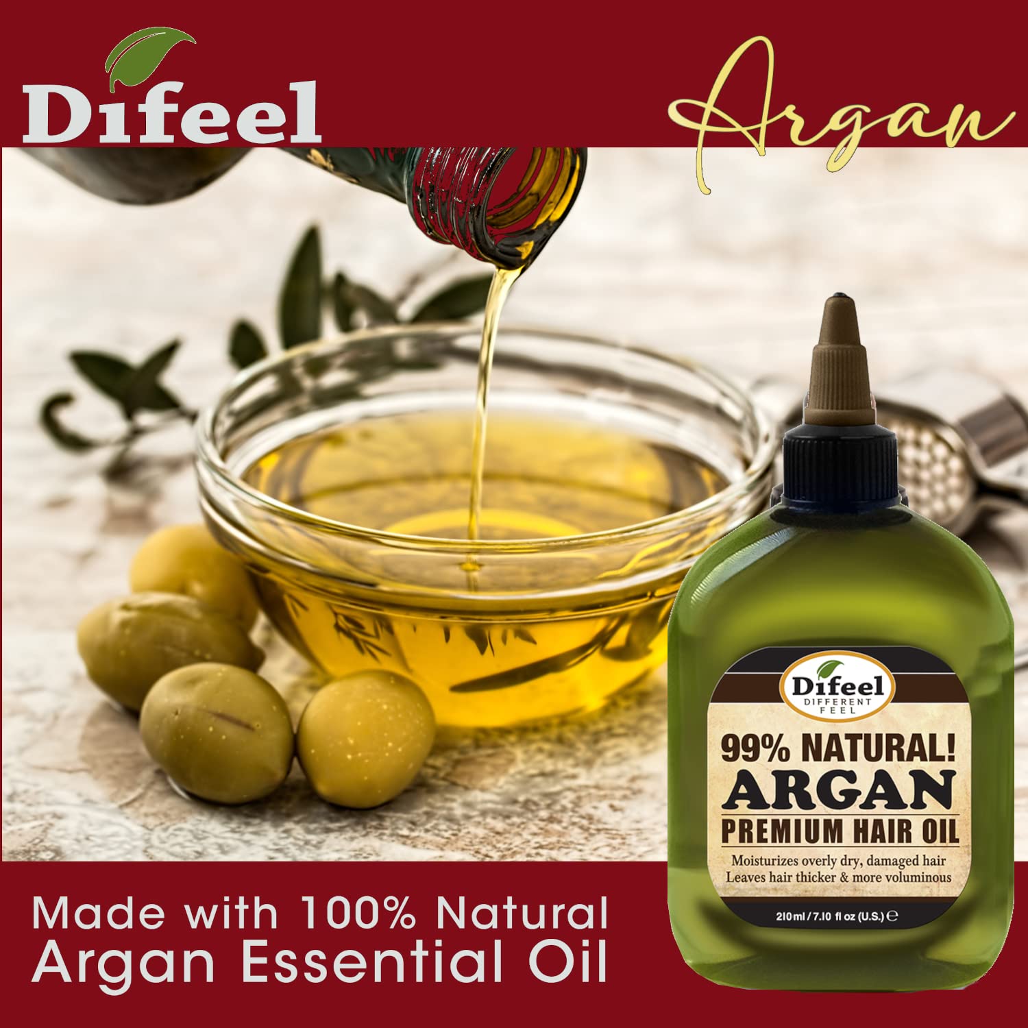 Difeel Premium Natural Hair Oil - Argan Oil 7.1 ounce