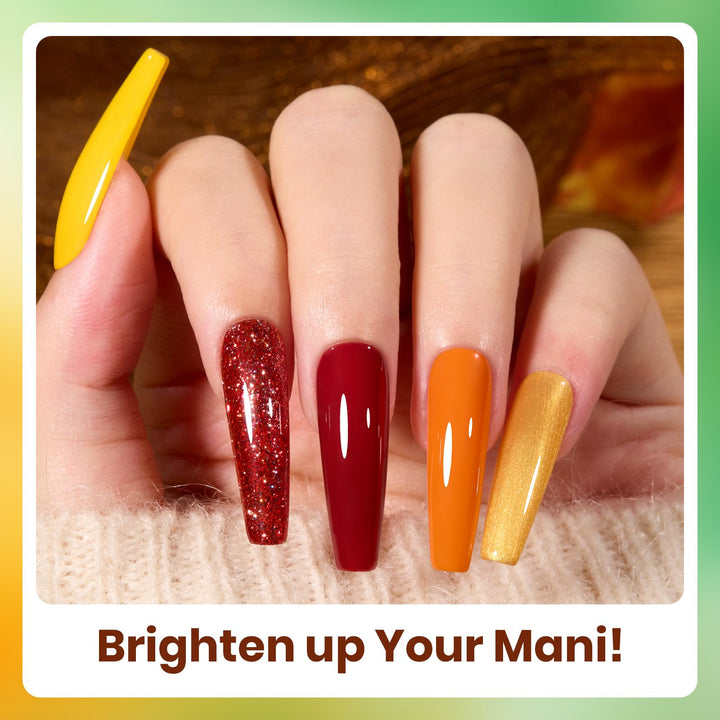 Beetles Fall Gel Nail Polish Set, 6Pcs Autumn Realm Collection, Yellow Orange Burgundy Red Green Gel Polish Golden Glitter Nails Kit DIY Nail Art Gifts for Women