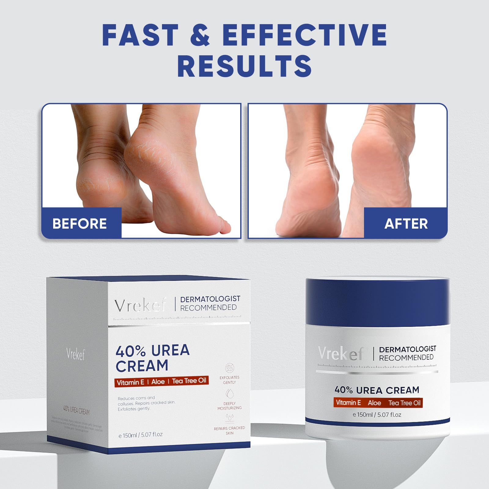 VREKEF Urea Cream 40 Percent for Feet Maximum Strength, Urea Cream 40% Plus Salicylic Acid 2%, Foot & Hand Cream for Dry Cracked