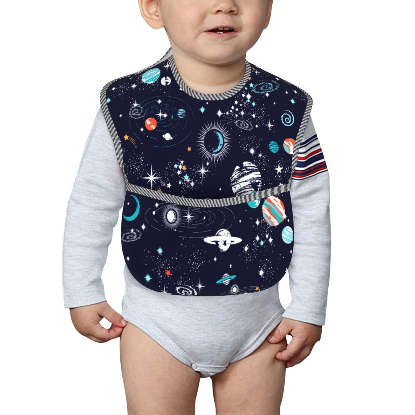 Qwalnely Space Bibs Baby Stuff 2Packs for 6-24 Months Waterproof Washable Fabric (Space)