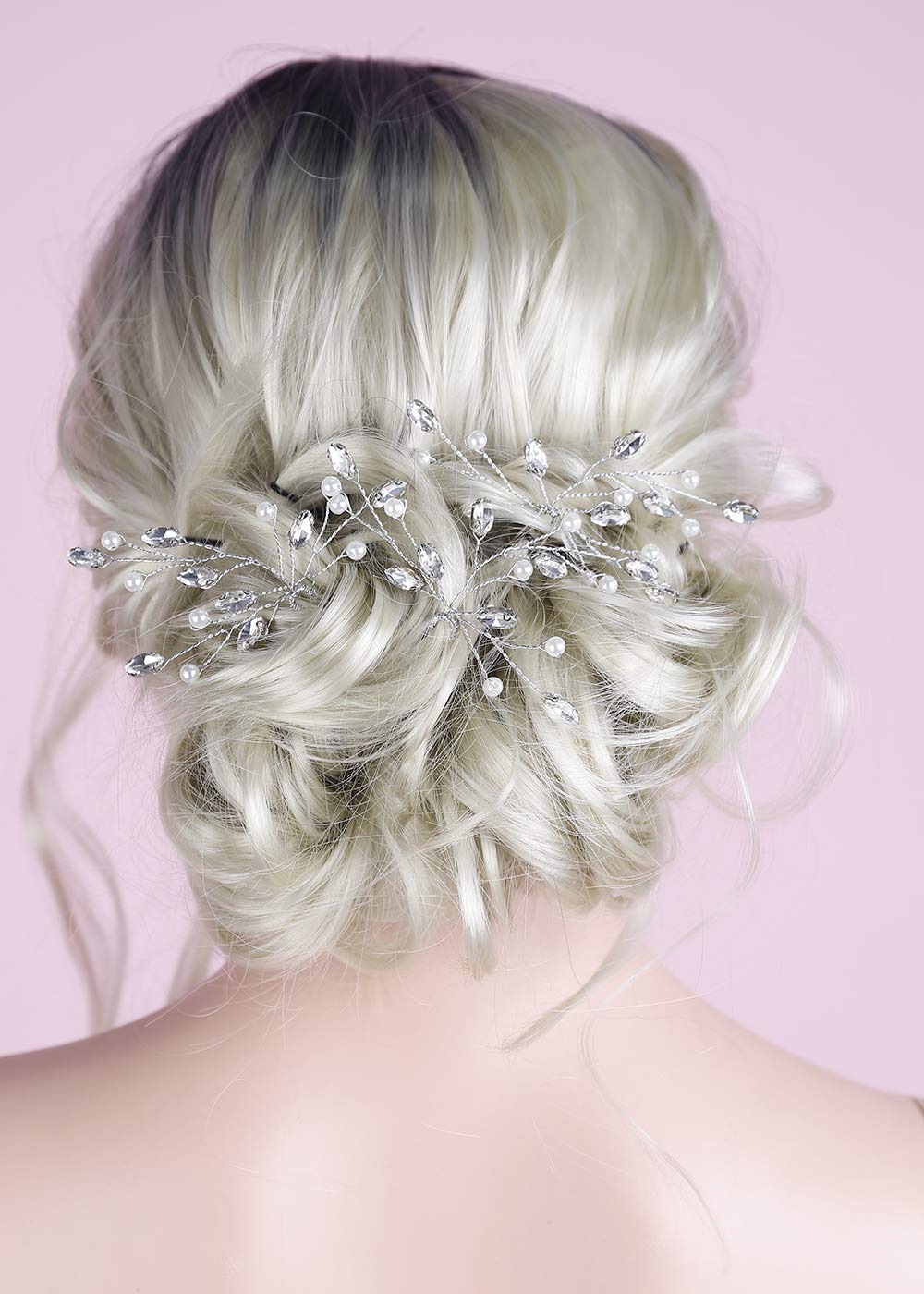 Aimimier Bridal Wedding Hair Pins Silver Crystal Hair Piece Pearl Bobby Pins Rhinestone Bridesmaids Hair Pin Wedding Hair Pins Hair Accessories for Women and Bride (Silver)