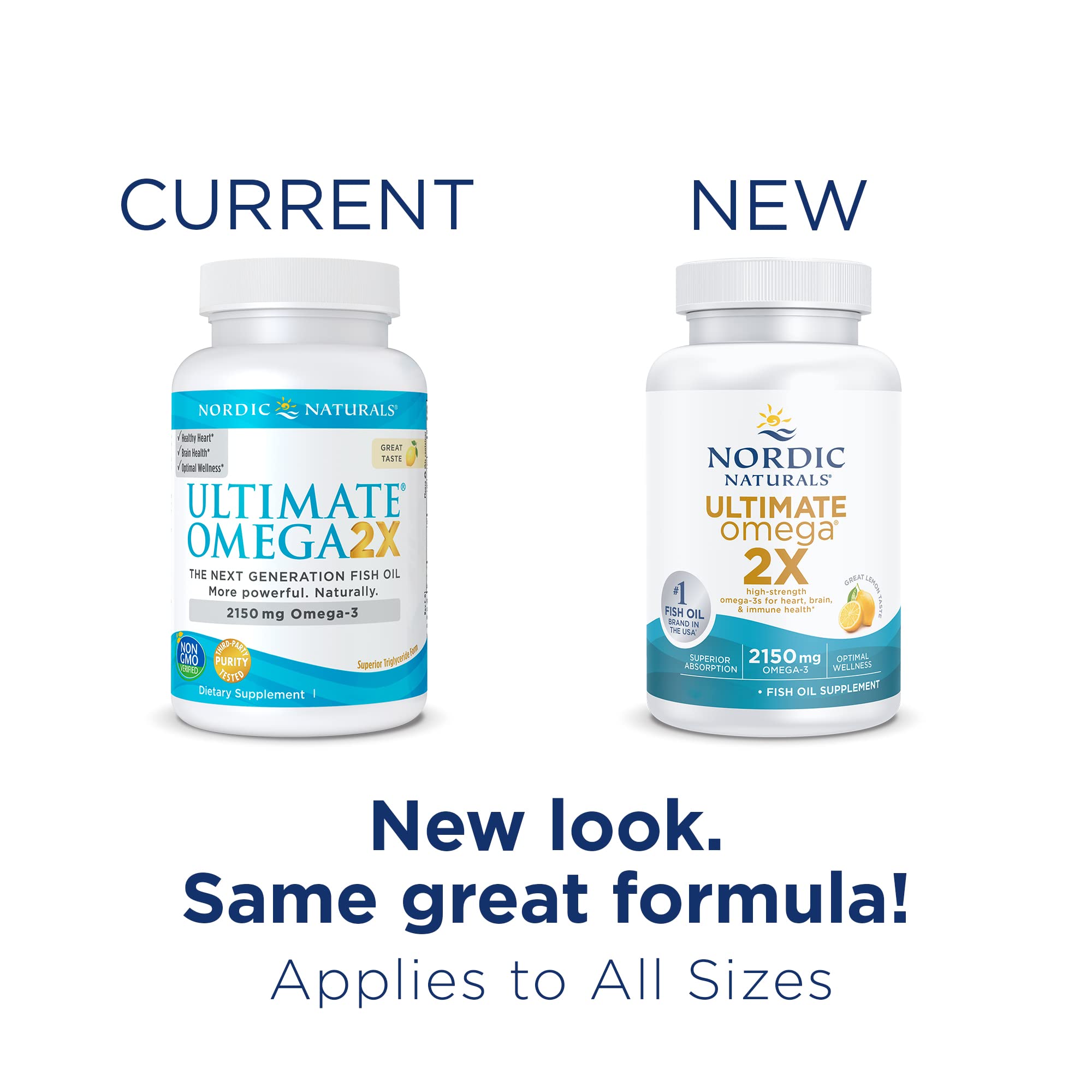 Nordic Naturals Ultimate Omega 2X, Lemon Flavor - 120 Soft Gels - 2150 mg Omega-3 - High-Potency Omega-3 Fish Oil with EPA & DHA - Promotes Brain & Heart Health - Non-GMO - 60 Servings
