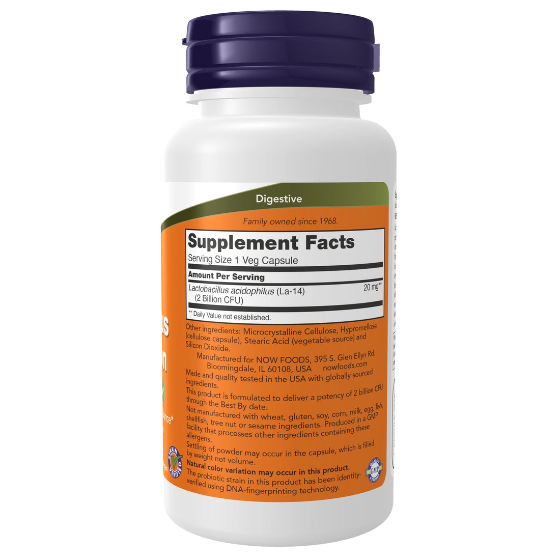 NOW Foods Supplements, Acidophilus, Two Billion, Strain Verified, Healthy Intestinal Flora*, 100 Veg Capsules