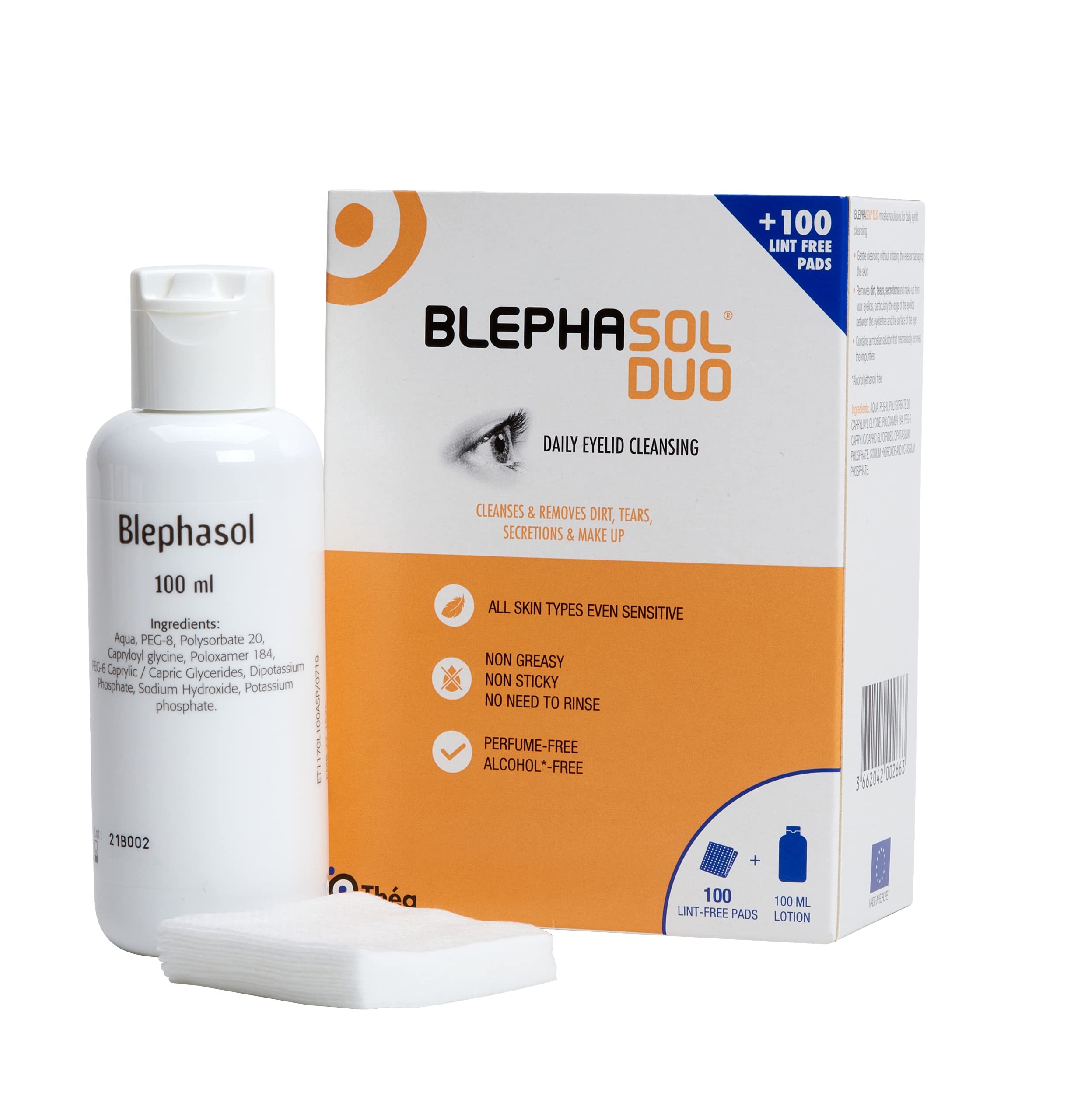 Thea Blephasol Duo Eyelid Hygiene Lotion with 100 pads, 100 ml