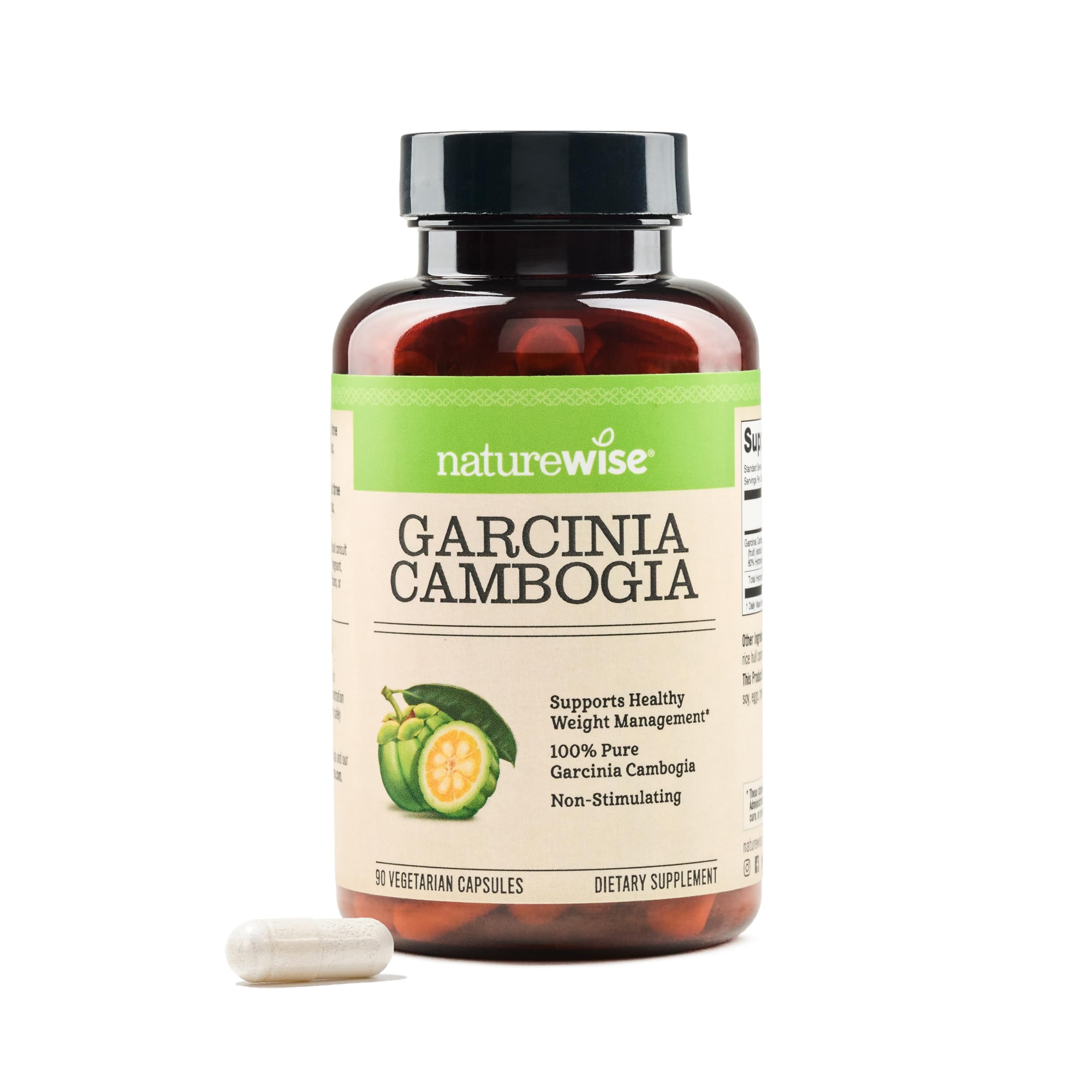 Naturewise Garcinia Cambogia - 60% HCA Concentration Extract, Natural Support for Weight Goals and Energy Levels - Vegan, Non-GMO, Gluten Free - 90 Capsules[1-3 Month Supply]