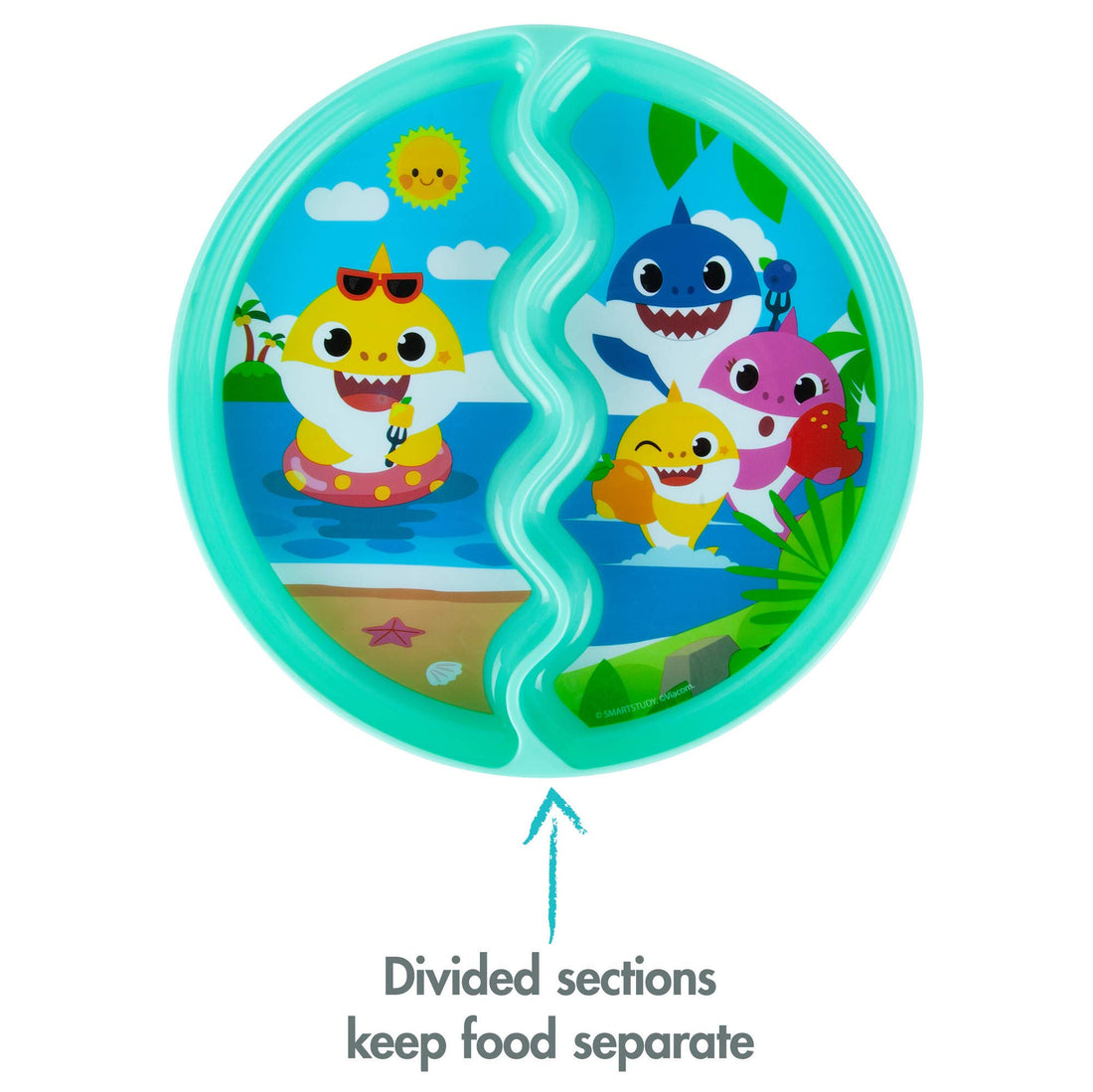 The First Years Pinkfong Baby Shark Divided Suction Plate- Dishwasher Safe Baby Plates with Suction Cups - Baby Feeding Essentials for Solid Food Baby Led Weaning