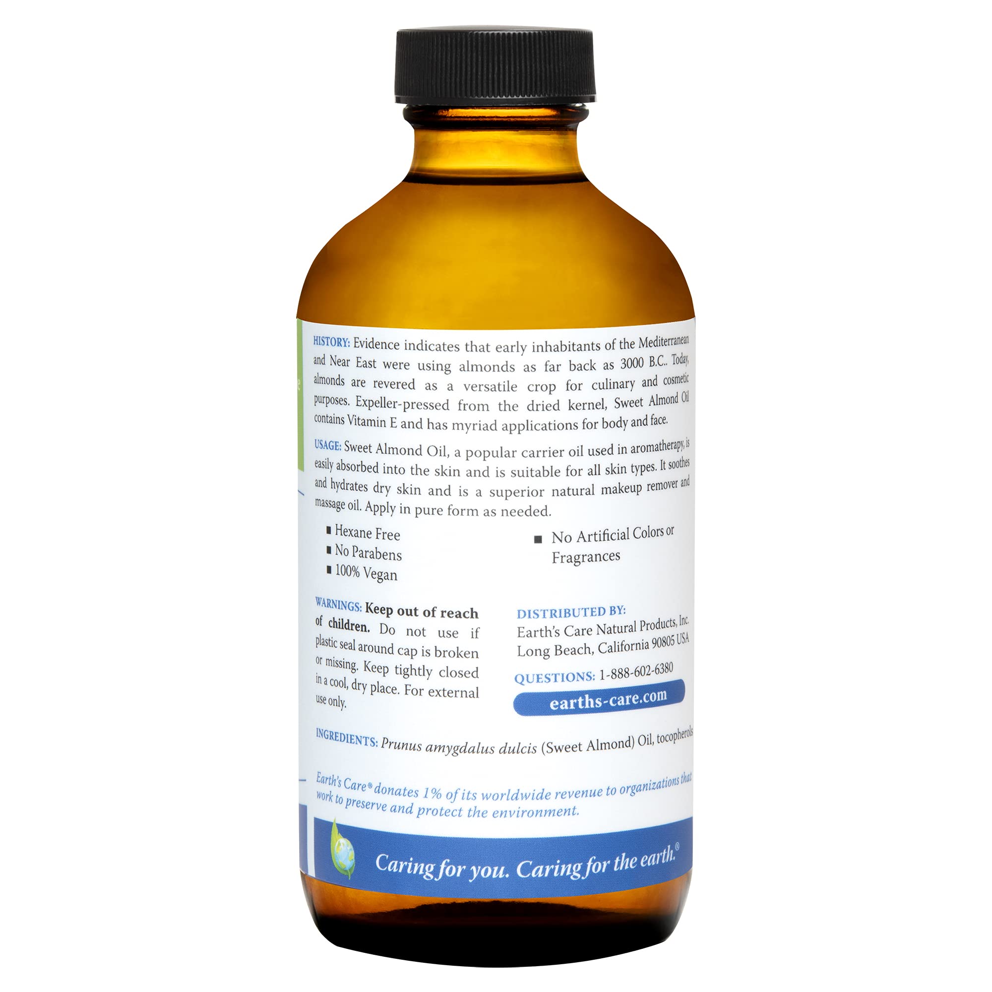 Sweet Almond Oil 100% Pure and Natural, 8 OZ by Earth's Care