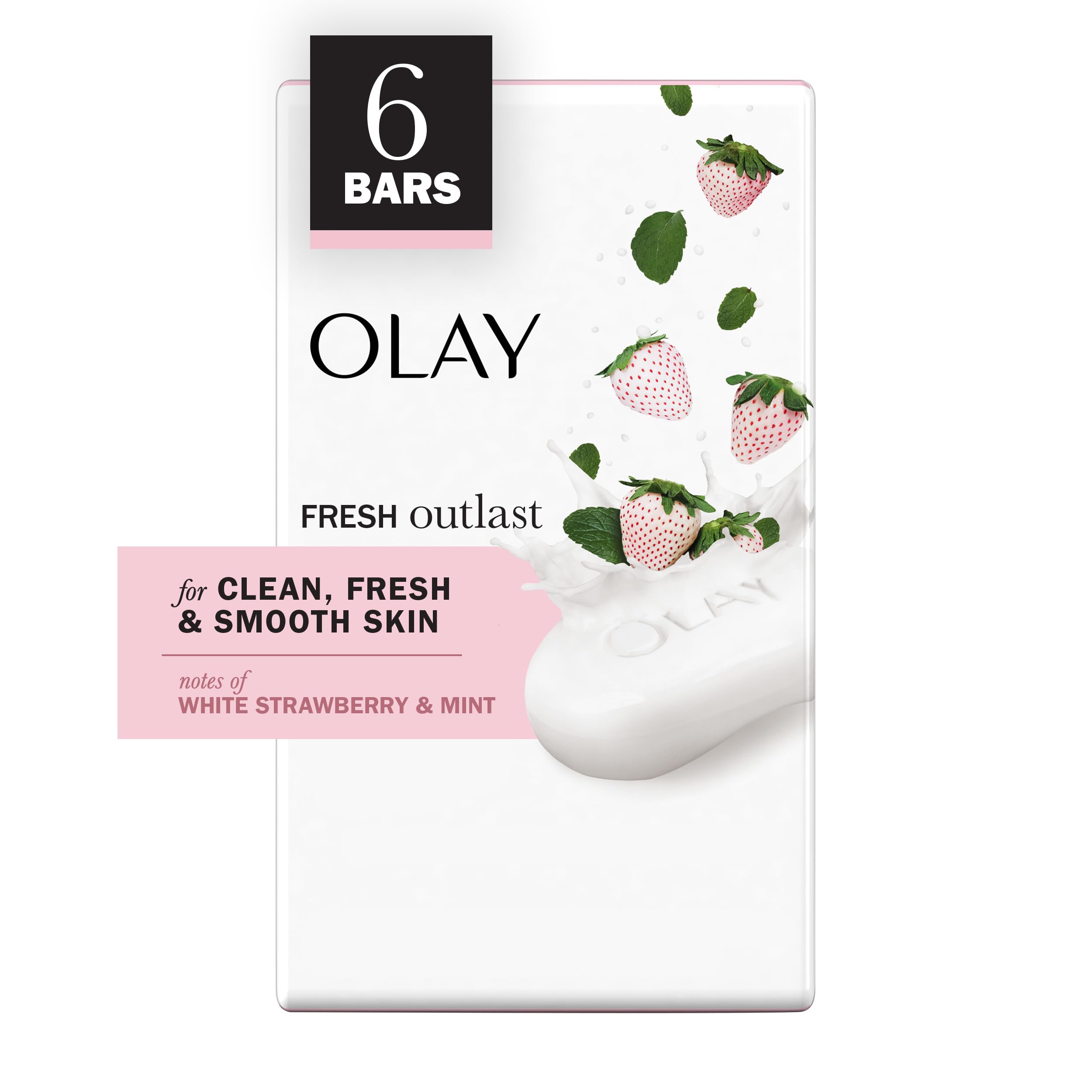 Olay Fresh Outlast Notes Of Cooling White Strawberry & Mint Beauty Bar, 4 oz, 6 count