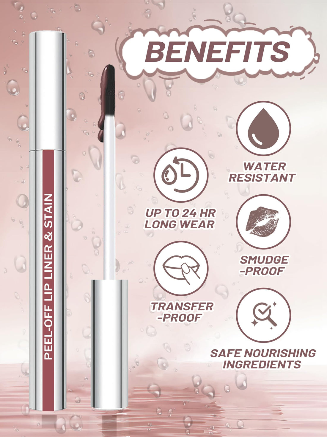 QCMME Lip Stain Peel Off Lip Liner Stain with Tweezer, Long Lasting Matte Lip Tint Tattoo, Highly Pigmented Color Lip Makeup, Waterproof Lipstick, Transfer-proof Lipstain for Women, Nude Pink