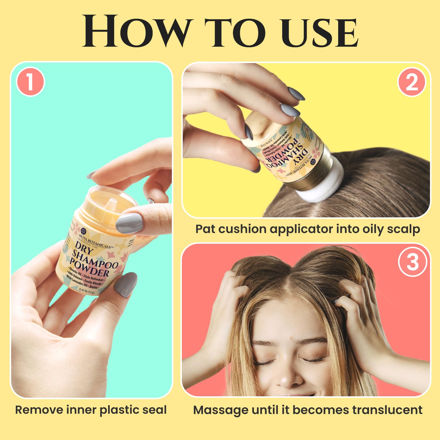 Nuva Botanicals Non Aerosol Dry Shampoo Powder with Biotin - Lavender Extract and Korean Ginseng - Volumizing Travel Size (0.42 oz)