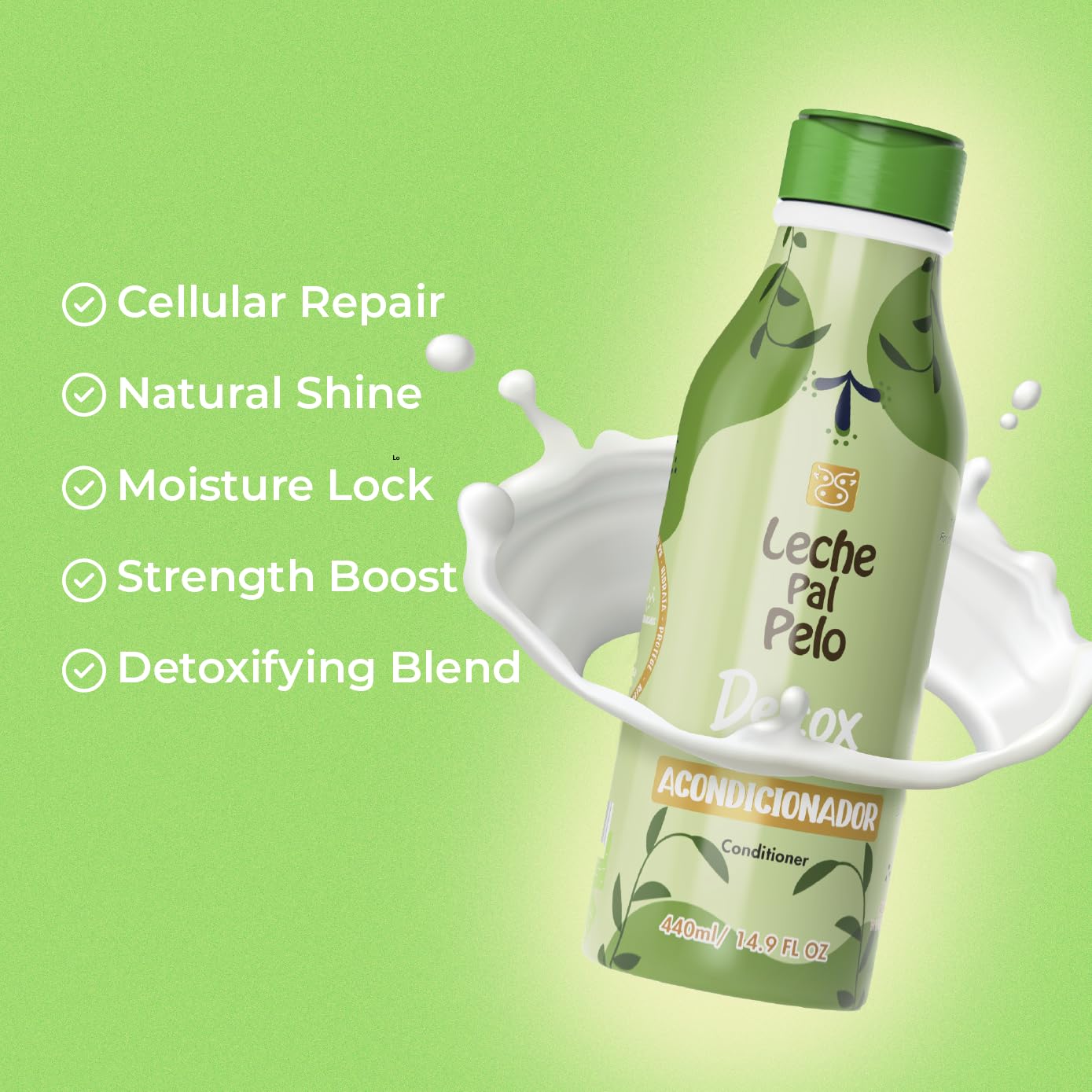 Leche Pal Pelo Detox Conditioner - Infused with Apple Cider Vinegar, Honey Extract, and Green Tea. Experience Total Hair Transformation, Repair, and Natural Shine. 14.9 oz.
