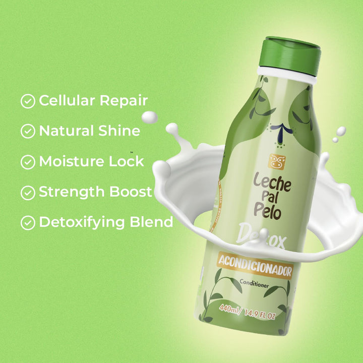 Leche Pal Pelo Detox Conditioner - Infused with Apple Cider Vinegar, Honey Extract, and Green Tea. Experience Total Hair Transformation, Repair, and Natural Shine. 14.9 oz.