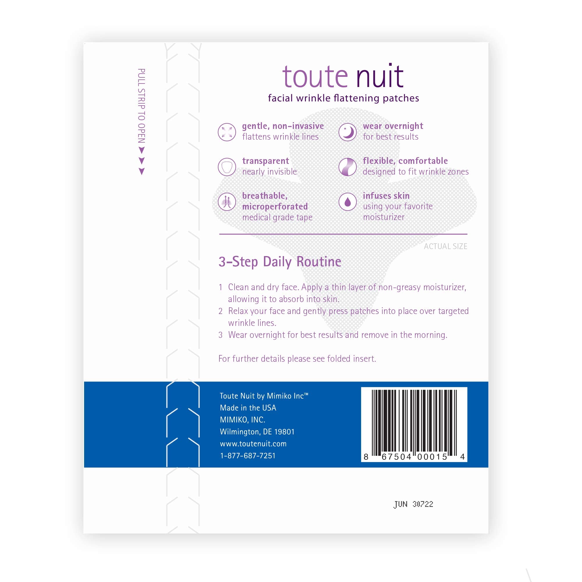 Toute Nuit - Facial Wrinkle Patches - JET for Men- Anti Wrinkle Tape - Reduces Forehead Wrinkles, Frown Lines, Anti Wrinkle Patches