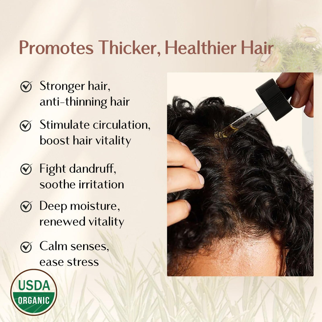 YANIBEST Organic Rosemary Essential Oil, Castor Oil, 100% Pure Natural Hair Oil for Strengthening Hair, Nourish and Repair Damaged Hair, Improve Scalp Health