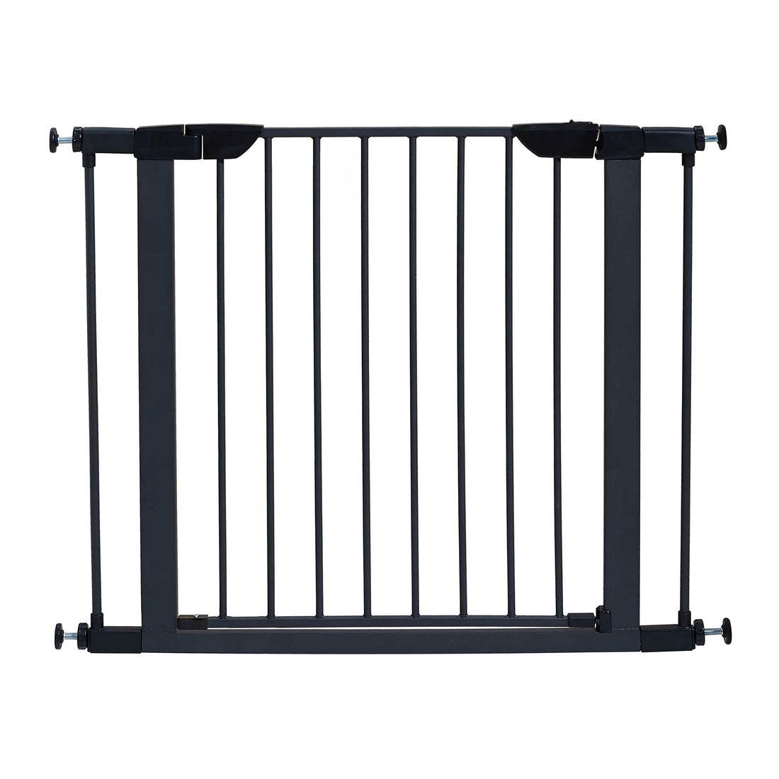MidWest Homes for Pets 29 Inches Tall Walk-Though Graphite Steel Pet Gate, Pressure Mounted Dog Gate Measures 29H x 29.5-38W Inches & Includes Two 3-Inch-Wide Extensions, Graphite