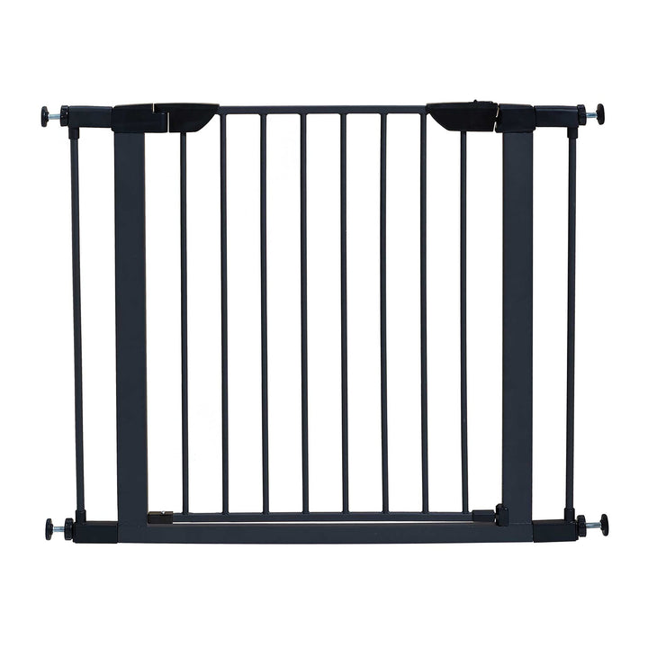 MidWest Homes for Pets 29 Inches Tall Walk-Though Graphite Steel Pet Gate, Pressure Mounted Dog Gate Measures 29H x 29.5-38W Inches & Includes Two 3-Inch-Wide Extensions, Graphite