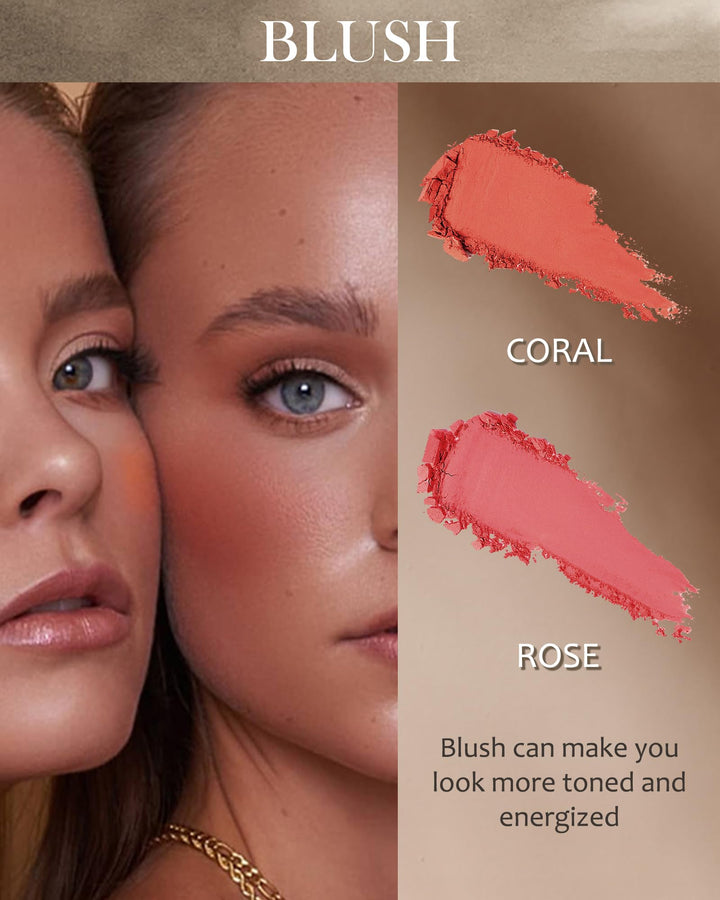 Face Matte Blush Powder Palette-2Colors Buildable Facial Cheek Blusher Pressed Powder Light Luxury Blush Contour Palette for Face,Longlasting Makeup Palette,Women's Day Gift Set for Women Girl-03