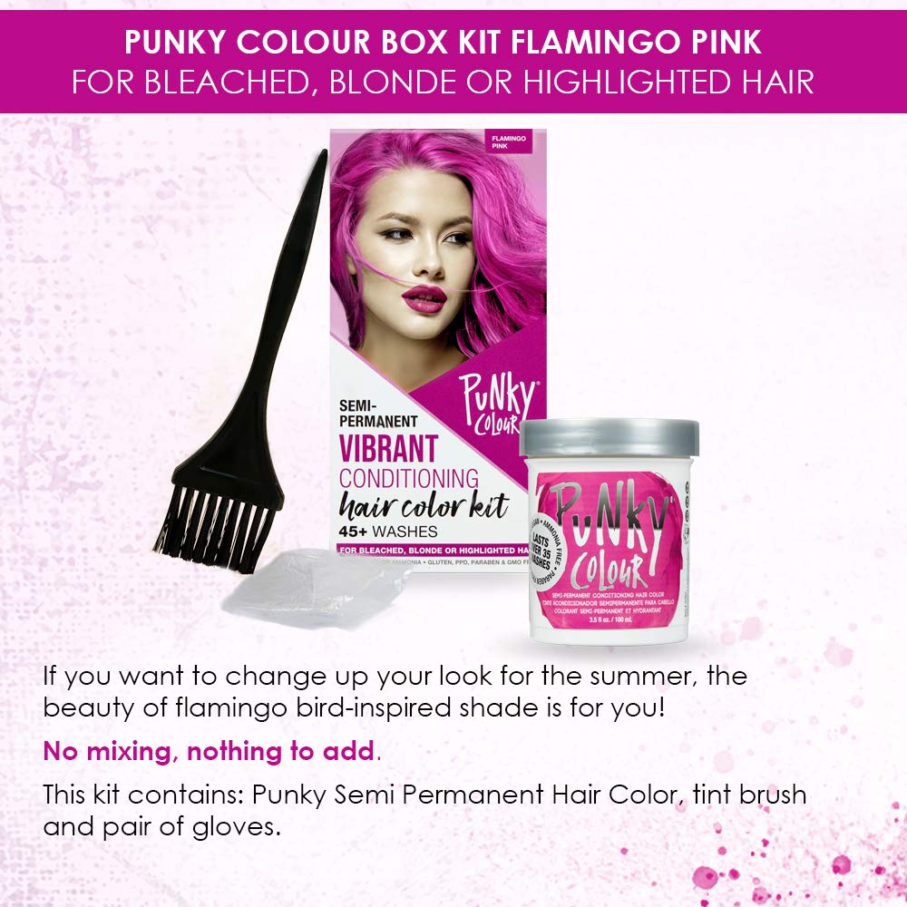 Punky Colour Box Kit Flamingo Pink Semi Permanent Hair Color - Vegan, Cruelty-Free Conditioning Hair Dye, Lasts Up to 35 Washes