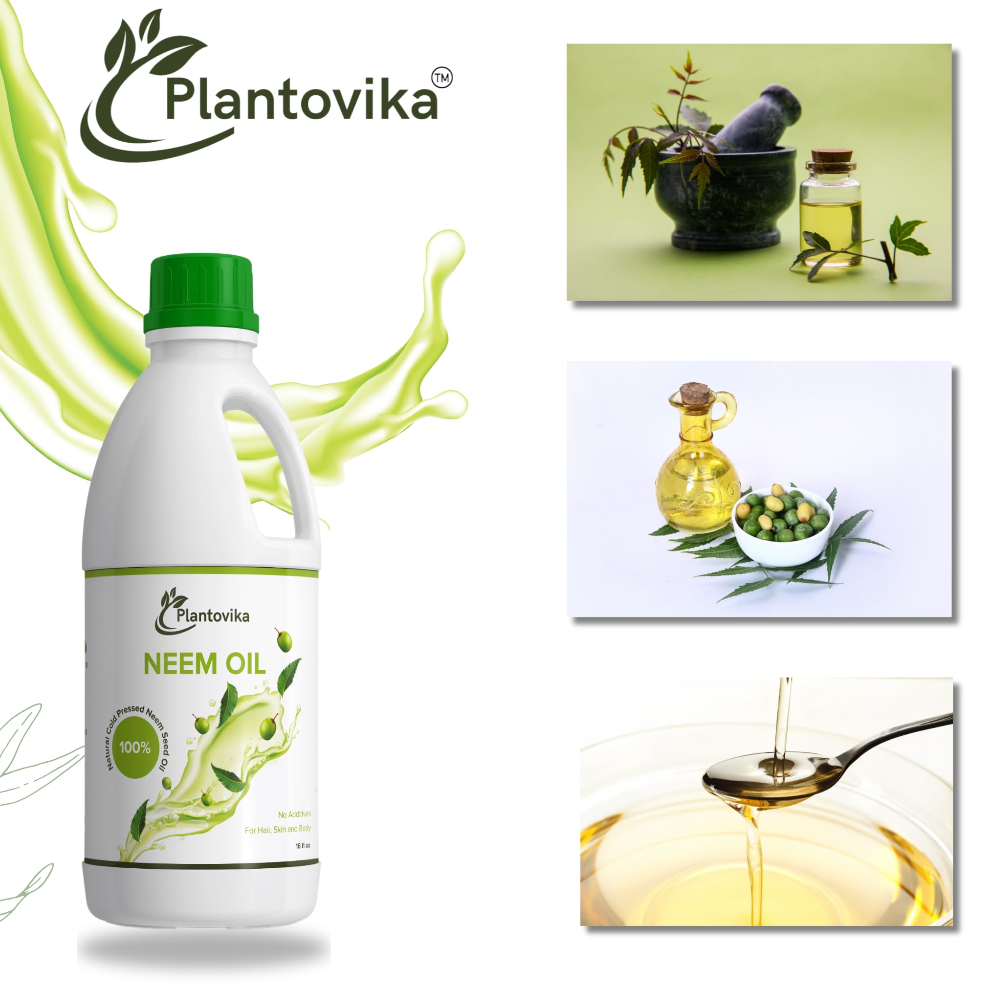 Plantovika Neem Oil, 100% Pure and Cold Pressed, for Skin, Hair, Body, Plants, and Dogs (32, Ounces)