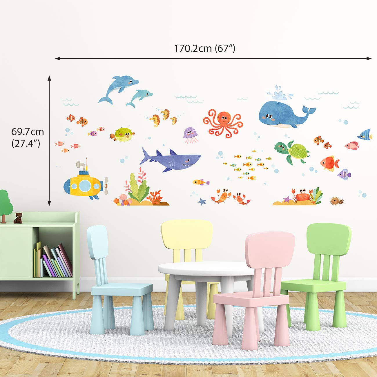 DECOWALL DS8-1611 Sea Adventure Kids Wall Stickers Wall Decals Peel and Stick Removable Wall Stickers for Kids Nursery Bedroom Living Room dcor