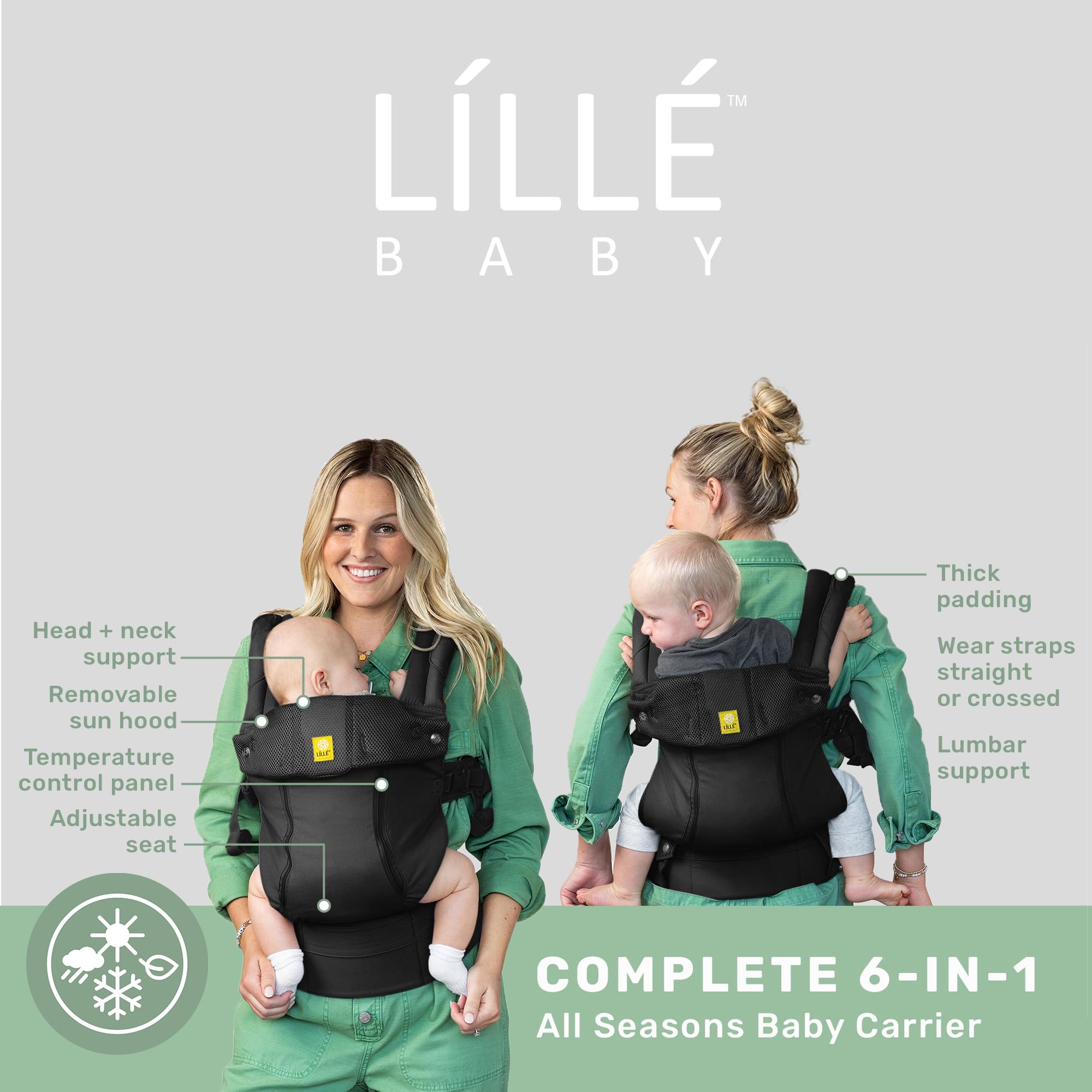 LÍLLÉbaby Complete All Seasons Ergonomic 6-in-1 Baby Carrier Infant to Toddler with Lumbar Support (7-45 Pounds), 360 Degree Baby Wearing & Multi-Position, Inward & Outward Facing (Black)