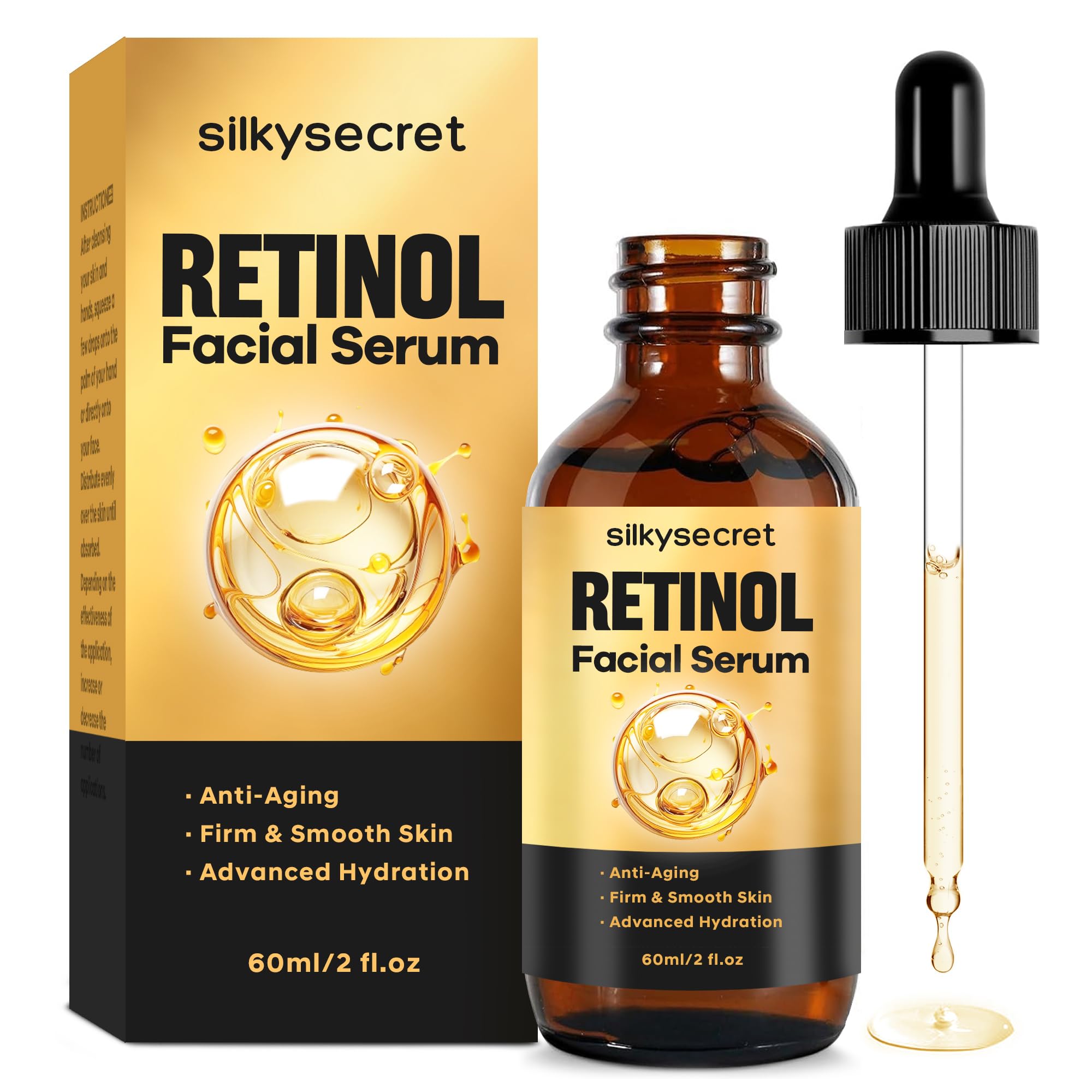 SilkySecret Retinol Serum for Face (2 Fl OZ), 2% Retinol + Vitamins C&E, Aging Facial Serum for Men & Women, Smooths Fine Lines, Resurfacing Potent Anti-Aging, Skincare Essential