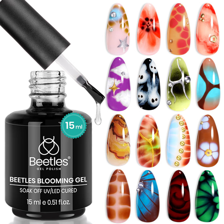 Beetles Blooming Gel 15ml Clear Uv Led Blossom Halloween Gel Polish for Spreading Effect Marble Natural Stone Watercolor Floral Print Soak off Diy Nail Art Design Manicure Gift for Women