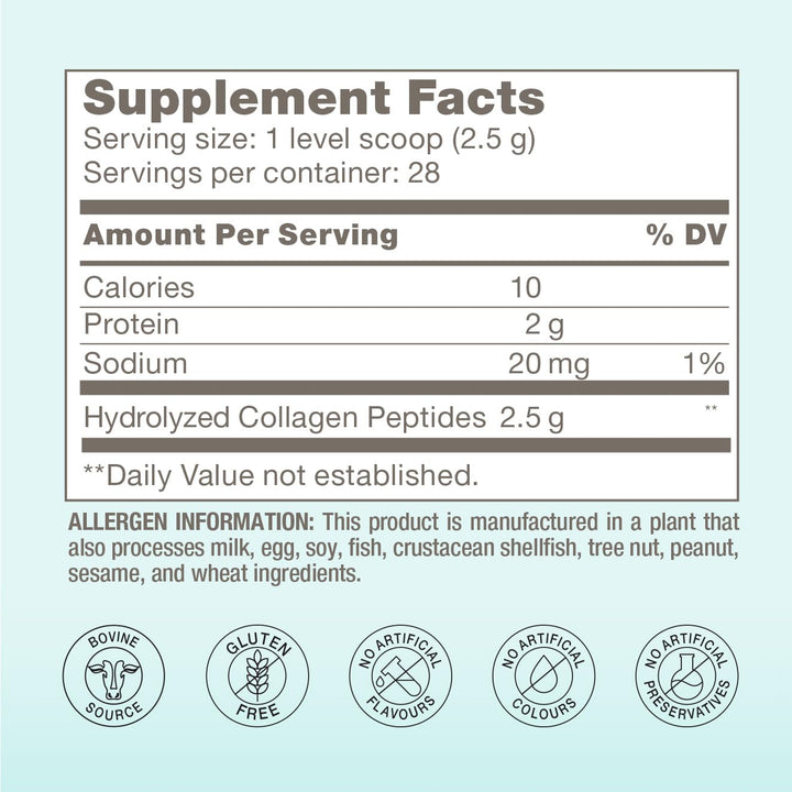 BODi Bioactive Collagen Peptides Powder, Collagen Type I & III for Skin, Hair and Nail Health, Gluten-Free Supplement for Women - Hydrolyzed Collagen, Unflavored, 2.47 oz, 28 Servings