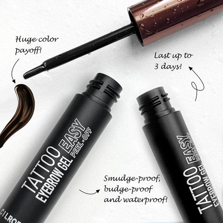Cilrofelr Tattoo Peel Off Eyebrow Gel, Easy Tattoo Brow Peel Off Gel, Last Up to 3 Days, Waterproof, Transfer-proof, For Fuller & Defined Looking Brows, Warm Brown (2 Pack)