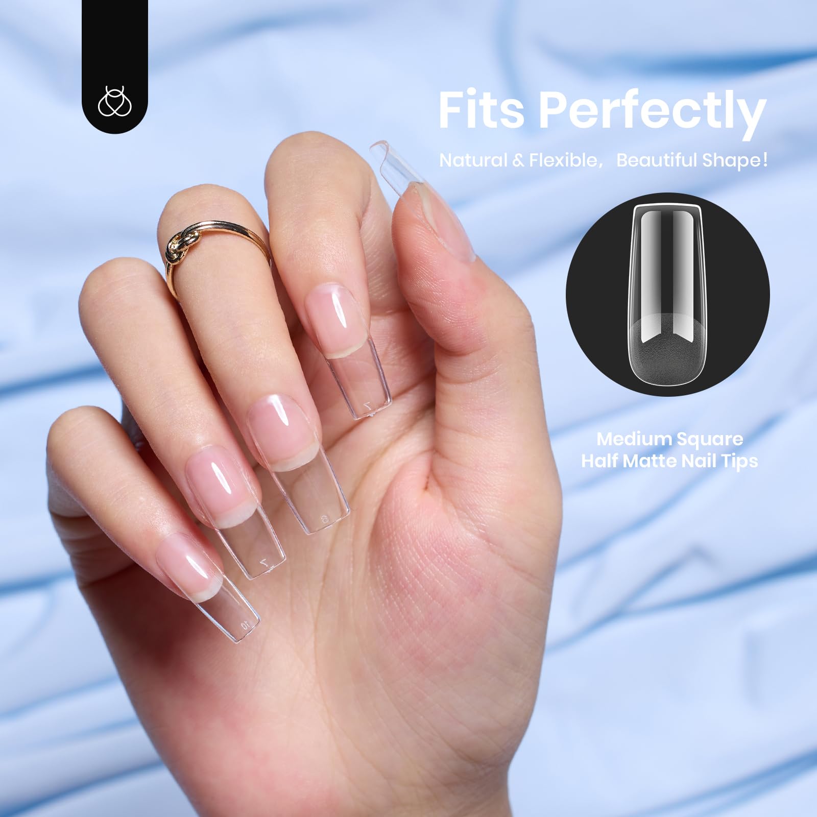 Beetles Gel Nail Tips Easy Medium Square Nail Extension 504Pcs Pre shaped Half Matte Nail Tips Press on Gelly Tips Full Cover False Nails Soak off Acrylic Nails Valentine's Day Gifts for Women
