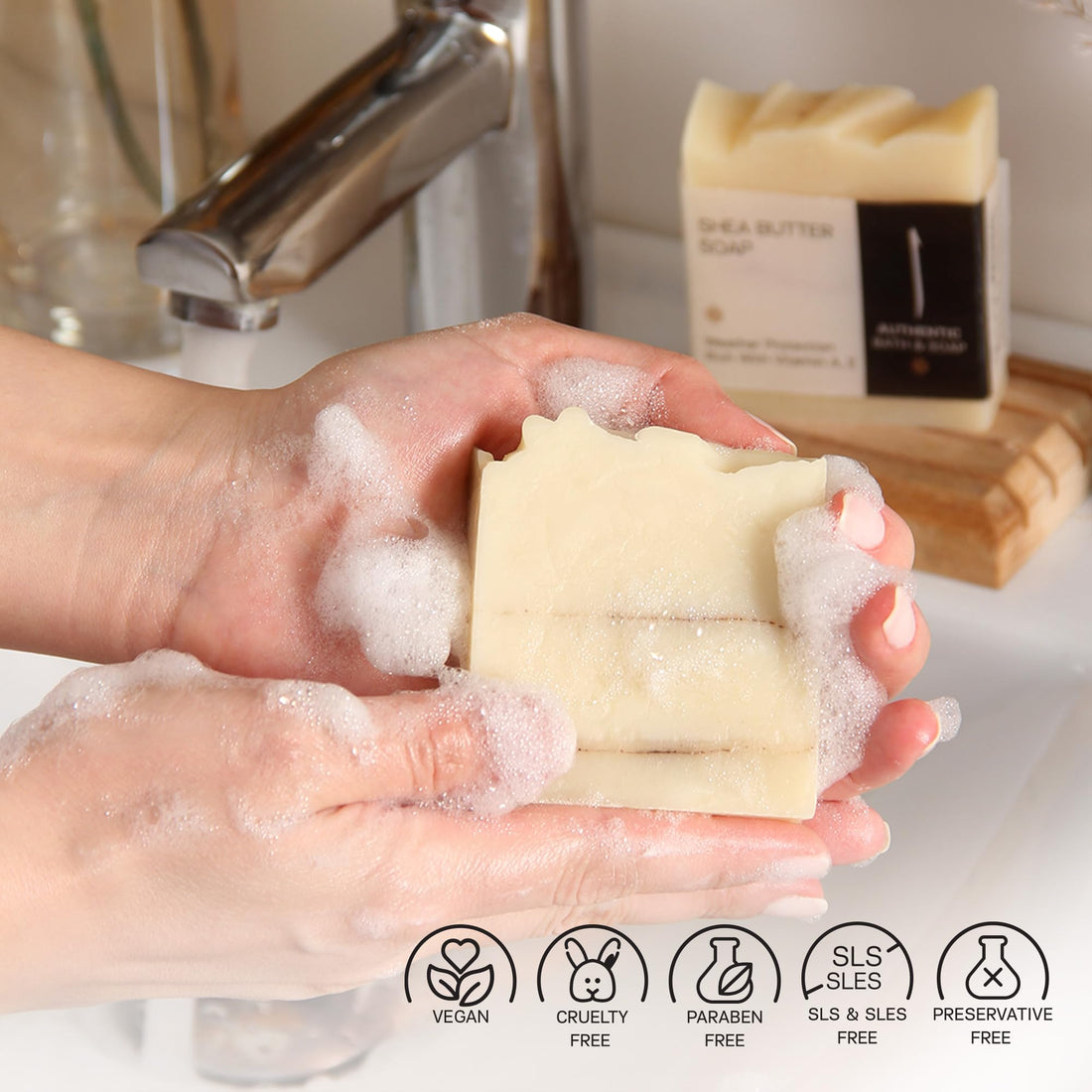 AUTHENTIC BATH & SOAP - Shea Butter Soap Bar - Cold Processed, Natural, for Man & Woman, Moisturizing Softening, Handmade, no Parabens or Sulfates, Vegan & Cruelty Free. (Pack of 2) 4.2 Oz Each