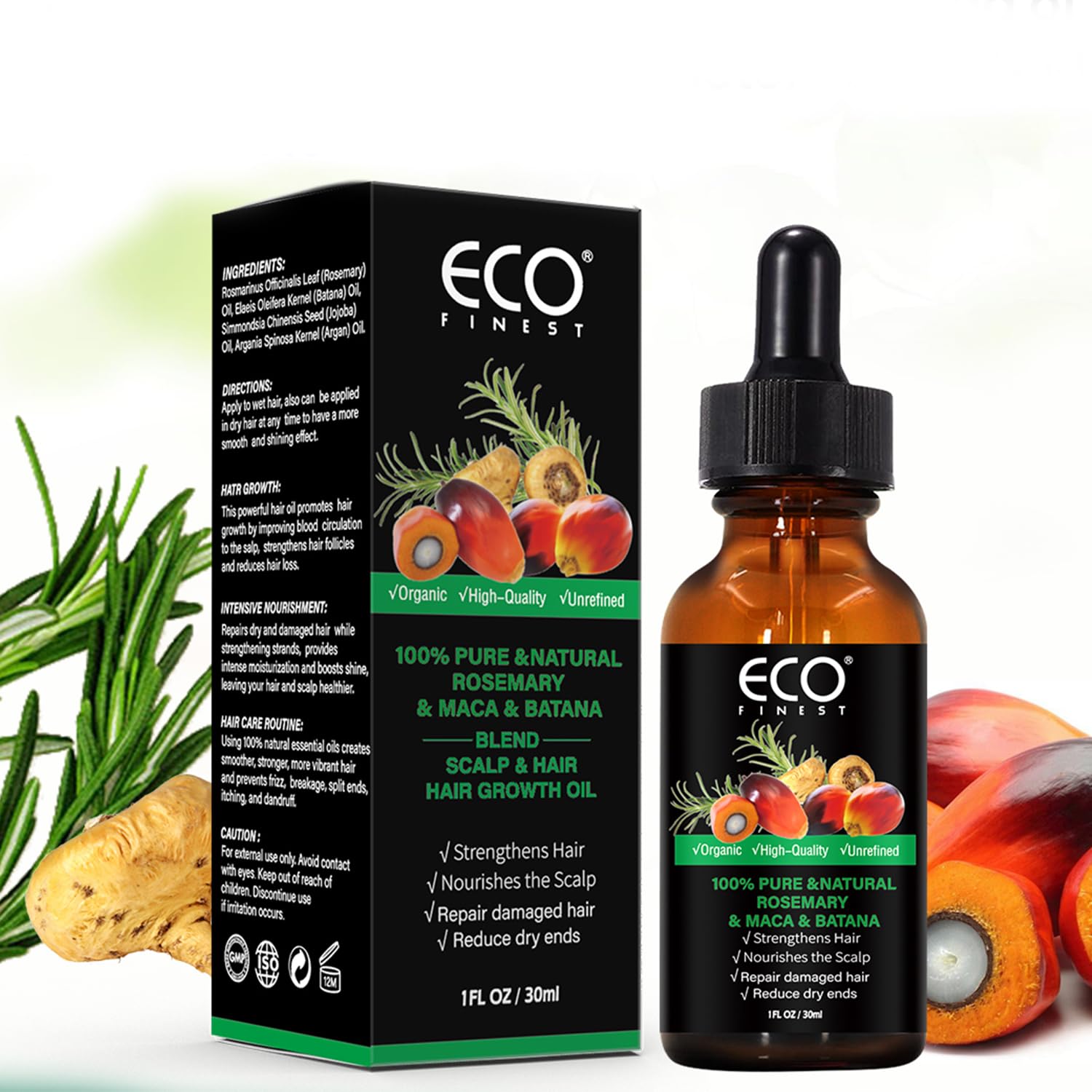 Organic Oil, 100% Pure and Natural - Premium Grade Oil for Hair Growth, Eyelashes and Eyebrows - Hair and Body Oil For Skin, Hair & Face - Rosemary and Batana Oil Natural Hair Care Oil