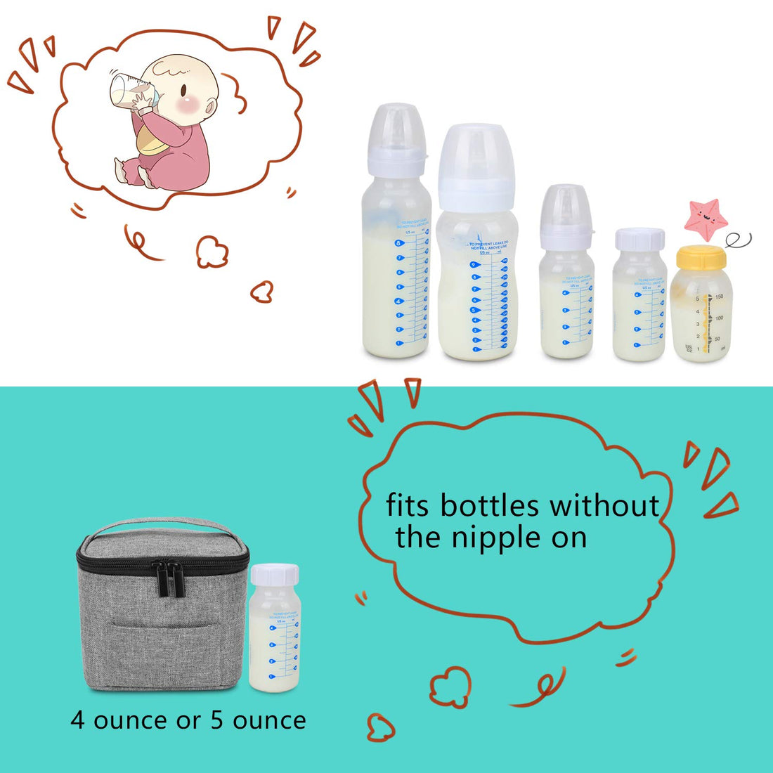 Luxja Breastmilk Cooler Bag (Hold Four 5 Ounce Breastmilk Bottles), Leakproof Breast Milk Cooler for 4 or 5 Ounce Bottles (Bag Only), Gray