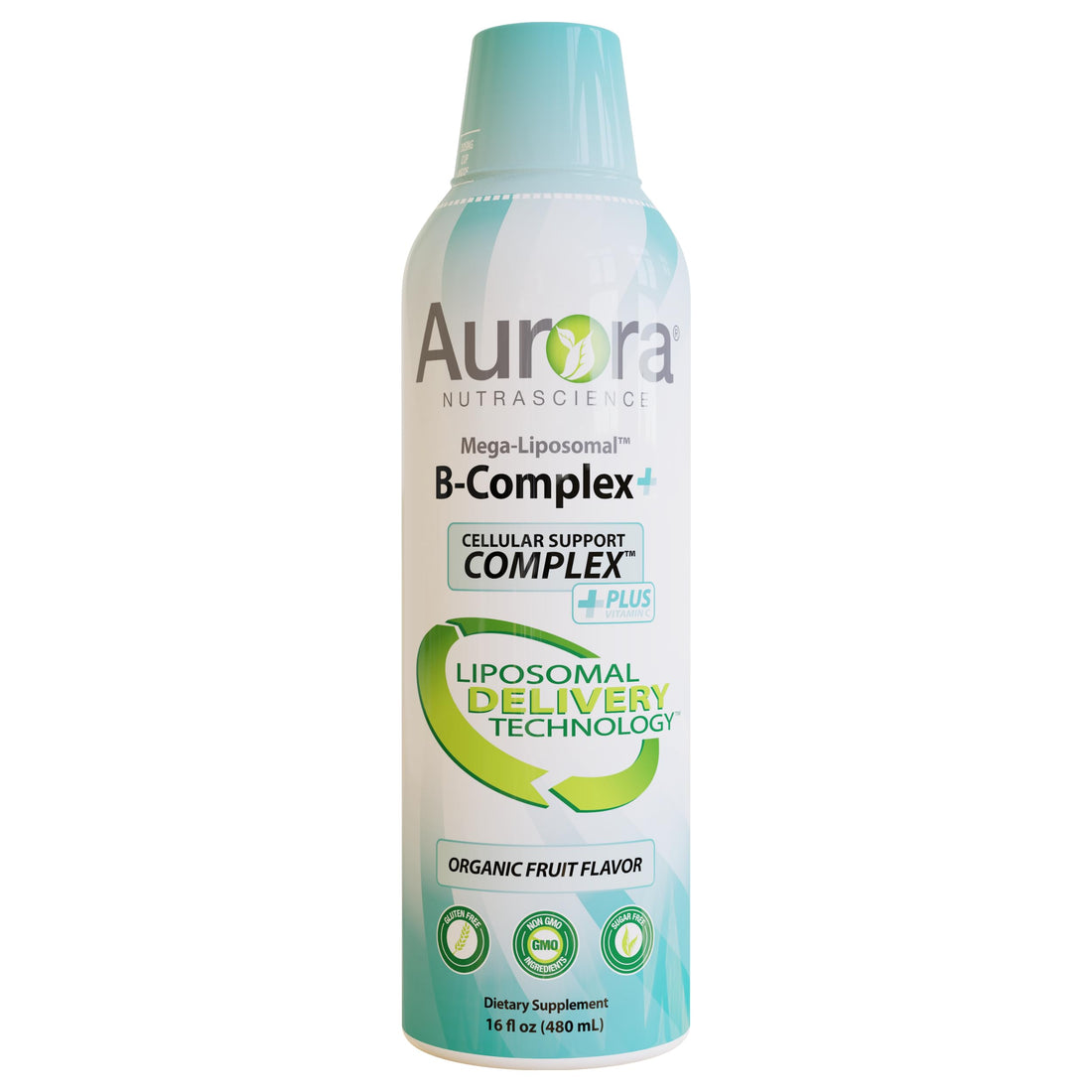 Aurora Nutrascience, Mega-Liposomal B-Complex + Vitamin C, Supports Energy, Immune & Nervous System Health, Gluten Free, Non-GMO, Sugar-Free, Organic Fruit Flavor, 16 fl oz (480 mL)