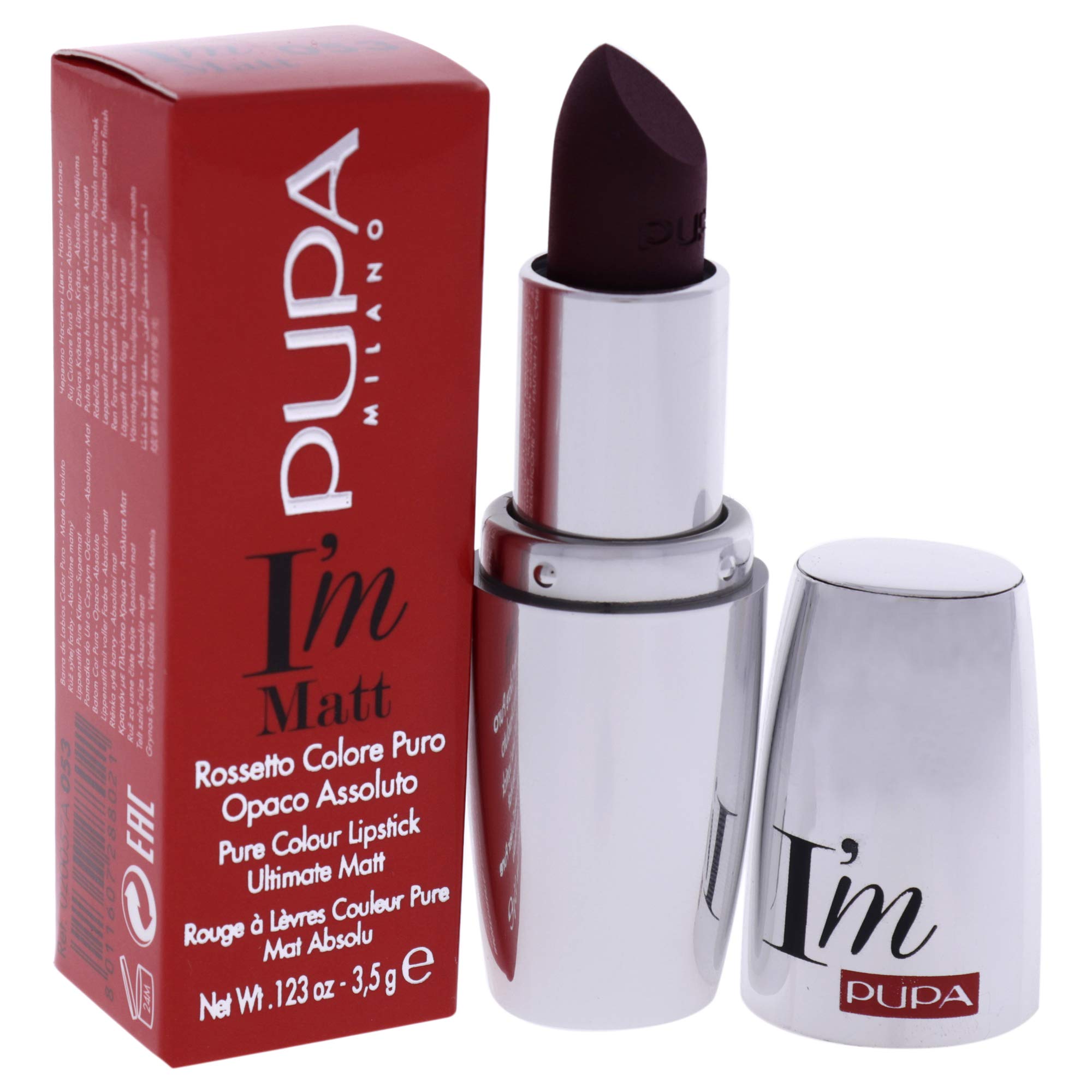 PUPA Milano I Am Matt Pure Colour Lipstick - Dresses Lips In Full, Deep Color - Matte, Velvety And Extremely Sensory Feel - Glides On Without Weighing Lips Down - 053 Dangerous Violet - 0.123 OZ