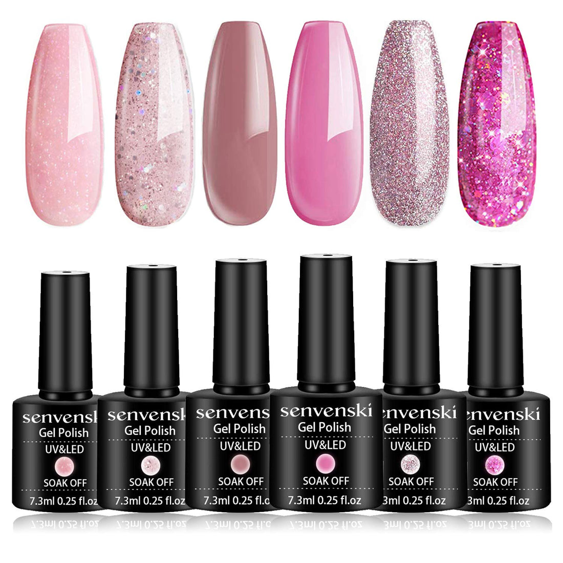 senvenski Senvenski 6pcs Gel Nail Polish Glitter Soak Off UV LED Manicure Art Varnish Gift Set Kit