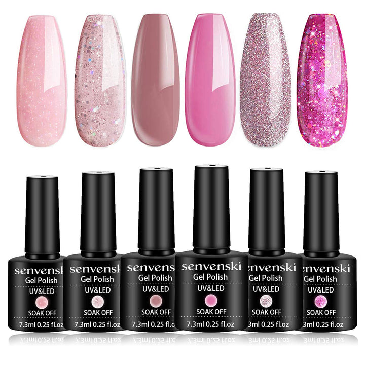 senvenski Senvenski 6pcs Gel Nail Polish Glitter Soak Off UV LED Manicure Art Varnish Gift Set Kit