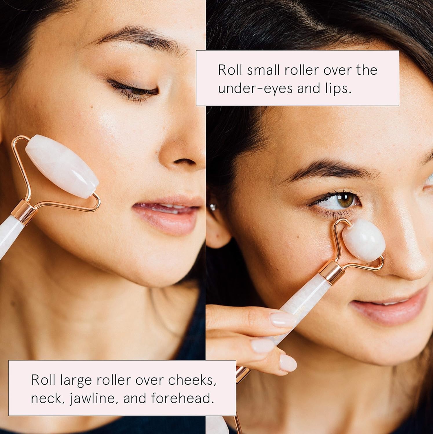 Grace & Stella Rose Quartz Jade Face Roller - Stone Face Massager and Lymphatic Drainage Tool | Eliminate Toxins & Reduce Puffiness