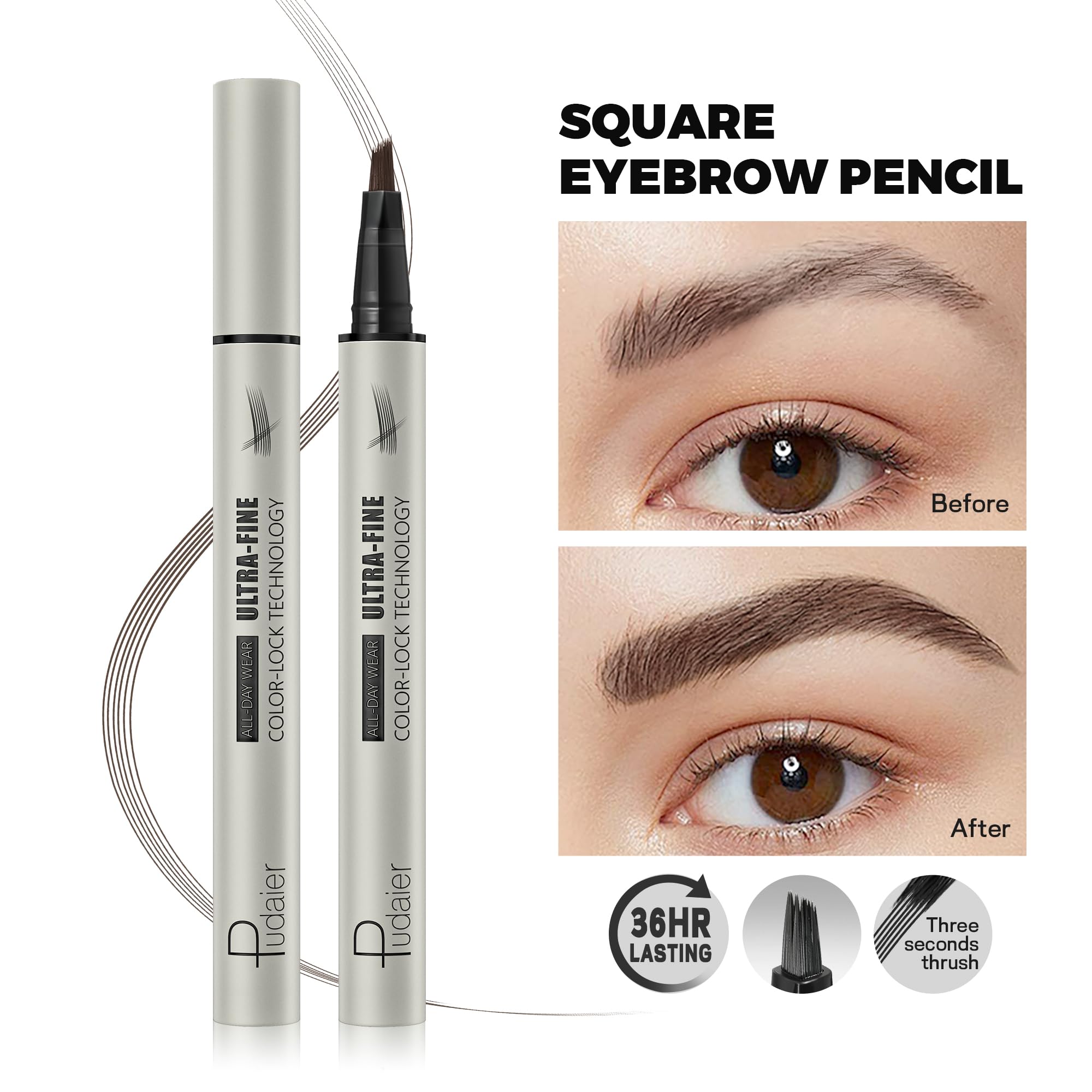 2 Pack Microblading Eyebrow Pencils for Women with Multiple Fork Tips, Waterproof Super Fast Eyebrow Dye Tint Makeup Pen for Natural Hair Like Brows, Never Dry Out and Last All Day (Medium Brown)