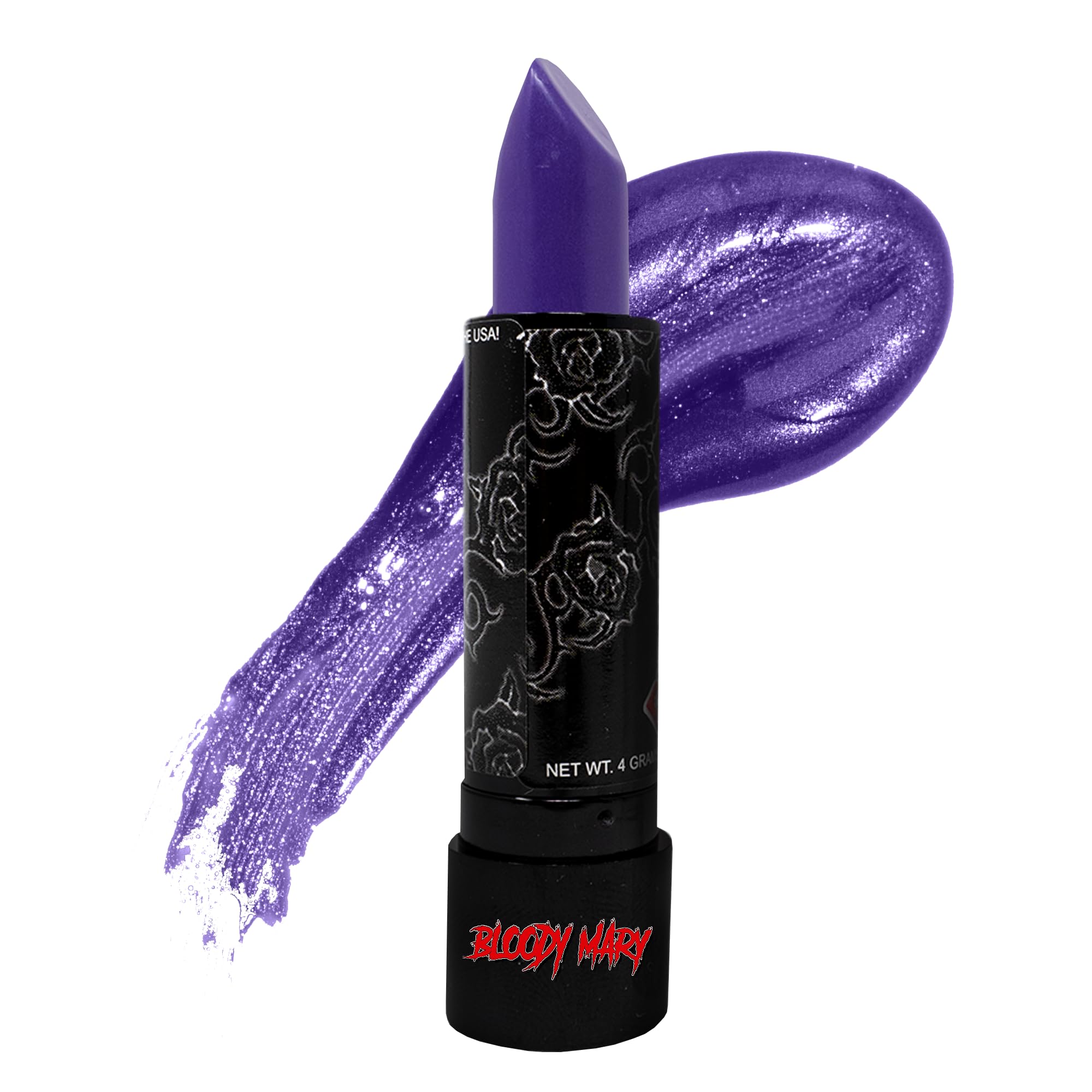 Lipstick By Bloody Mary - Professional Hollywood Makeup Quality -Creamy & Long Lasting Fashionable Eccentric Gothic Style - Ideal For Halloween - Unique Color & Rich Pigment (Purple)