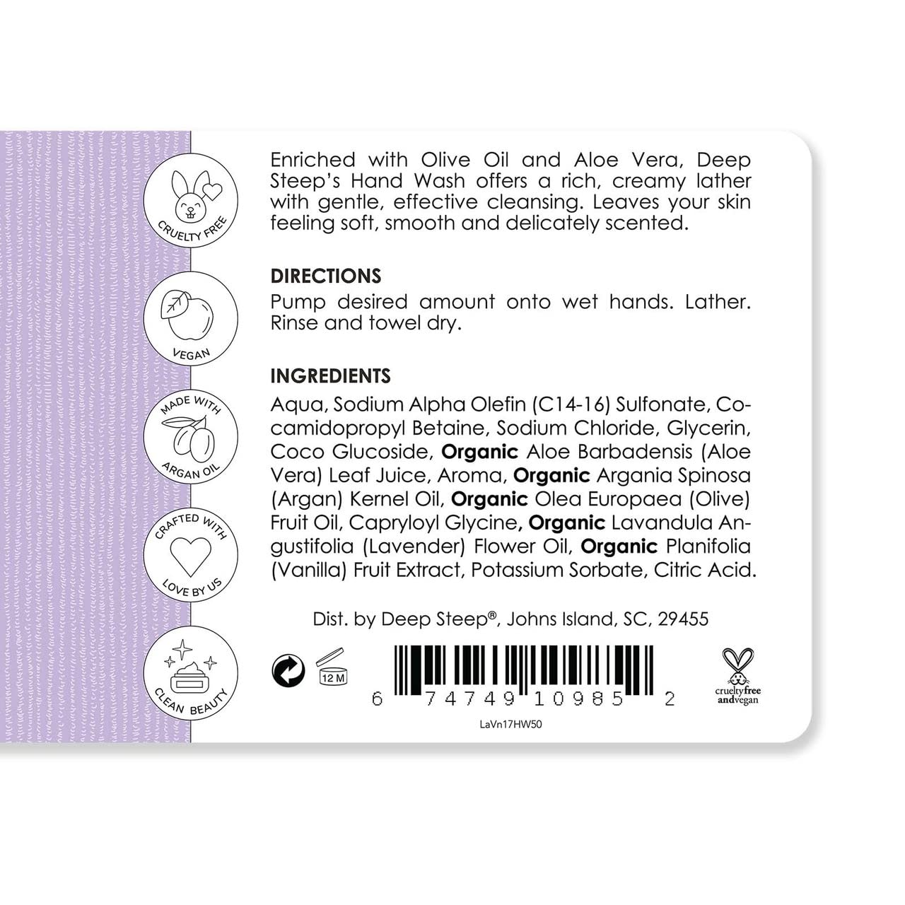 Deep Steep Argan Oil Liquid Hand Wash, Lavender Vanilla, 17.6 Fluid Ounce