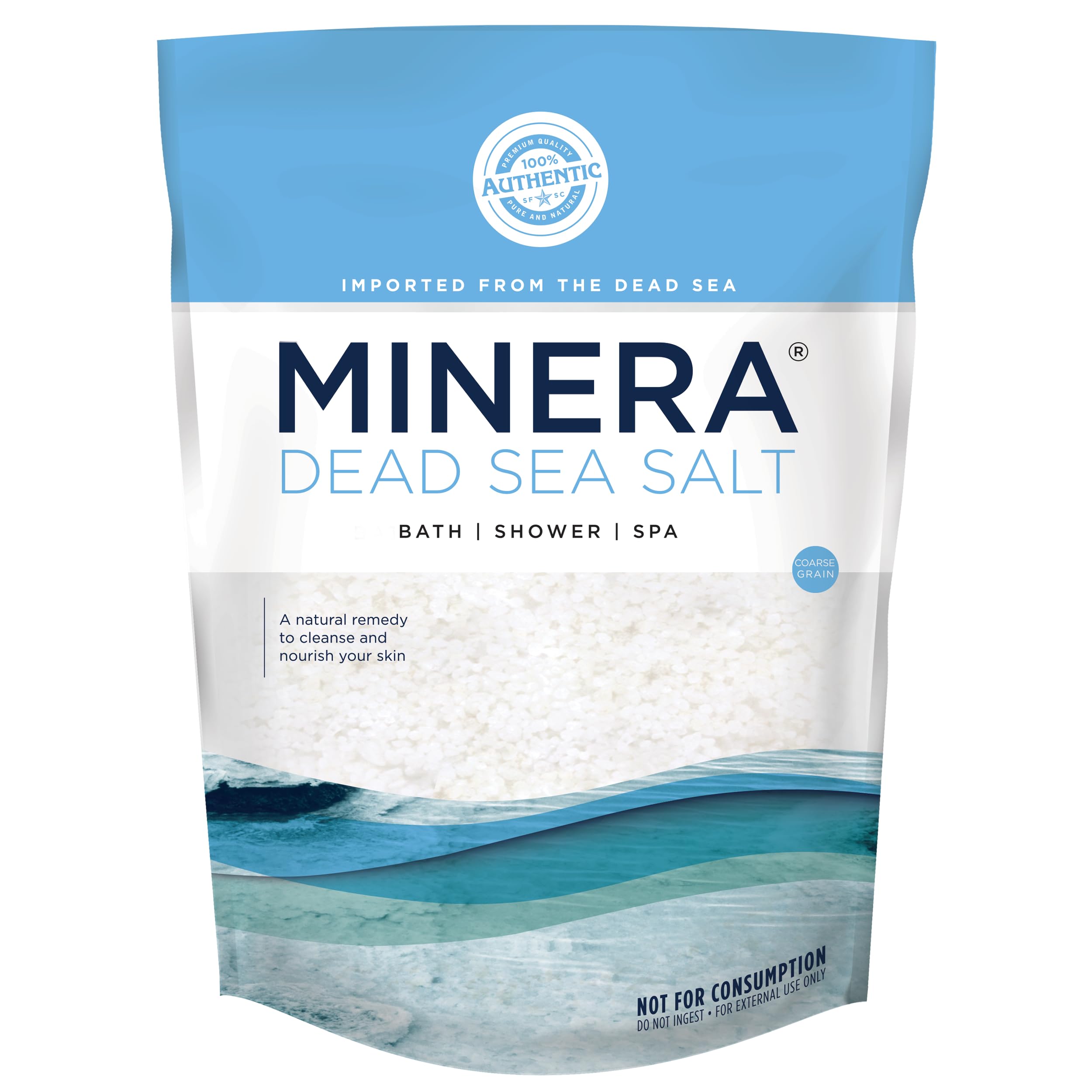 Minera Dead Sea Salt, 100% Pure & Natural, 10 lbs. Coarse Grain (0-1.7-4 mm) Bulk Bag, Easily Dissolving Dead Sea Salts for Soaking & Bathing, Skin Nourishing Coarse Sea Salt, Unscented
