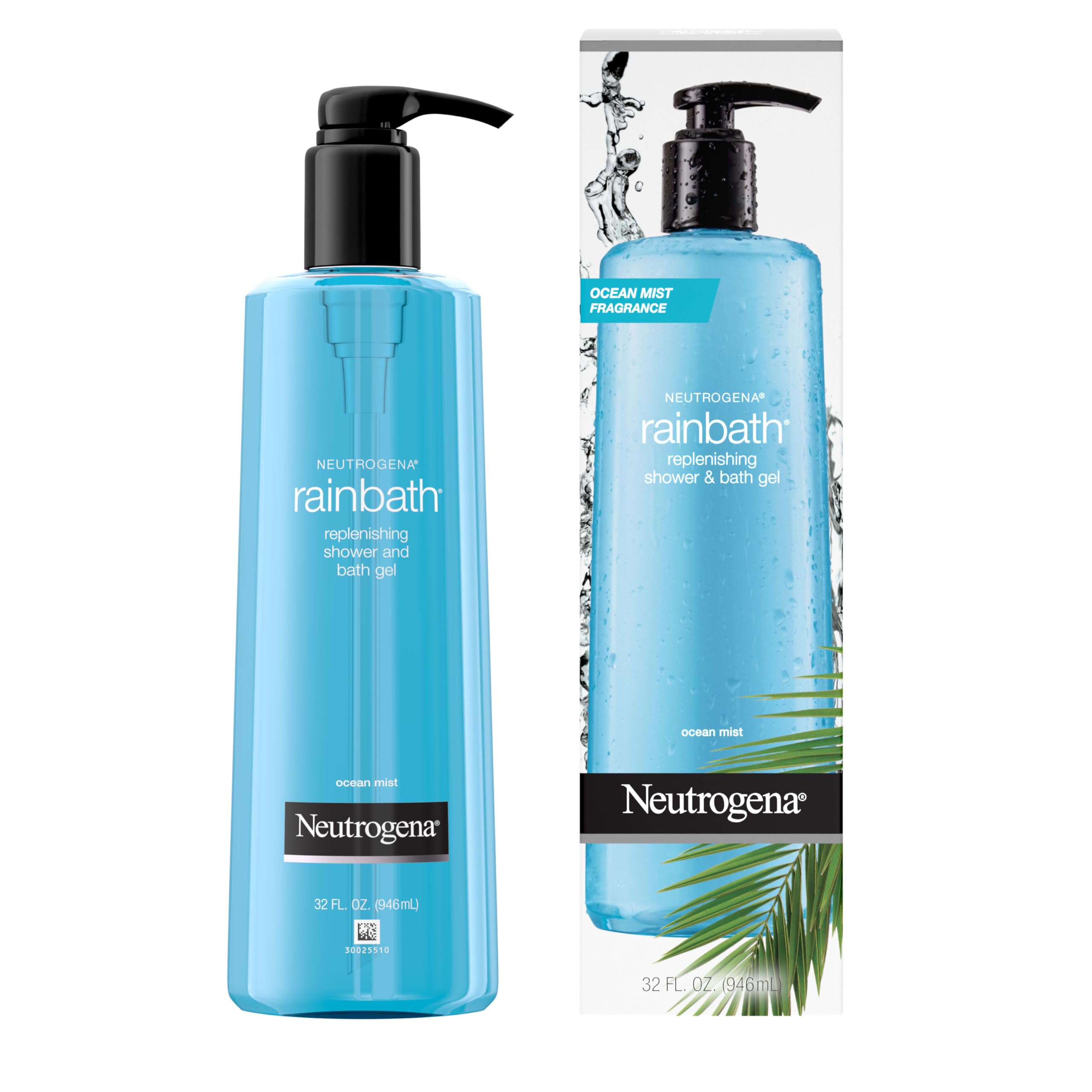 Neutrogena Rainbath Replenishing Shower and Bath Gel -Refreshing Body Wash with Moisturizing Formula for Soft Skin, Ocean Mist Scent, 32 fl. oz. (946 mL) Pump Bottle