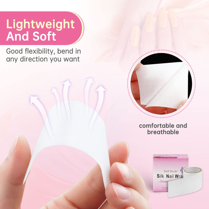 Chrontier Silk Nail Wrap Nail Splits Breaks Instant Reinforce Repair Bandage Tape Protector Self Adhesive Easy Trimerable for UV Gel Acrylic Nail Art Extension Fiberglass Professional Manicures Tool