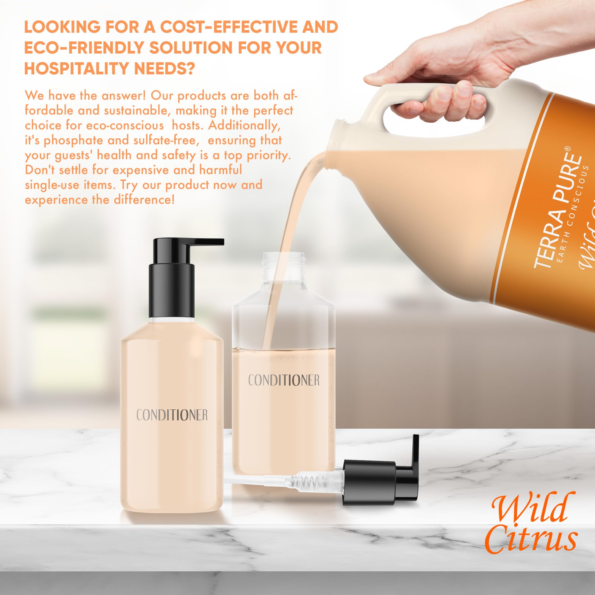 Terra Pure | 1 Gallon Conditioner | Luxury Hotel Toiletry Bulk Size| Designed to Refill Soap Dispensers | 128 oz