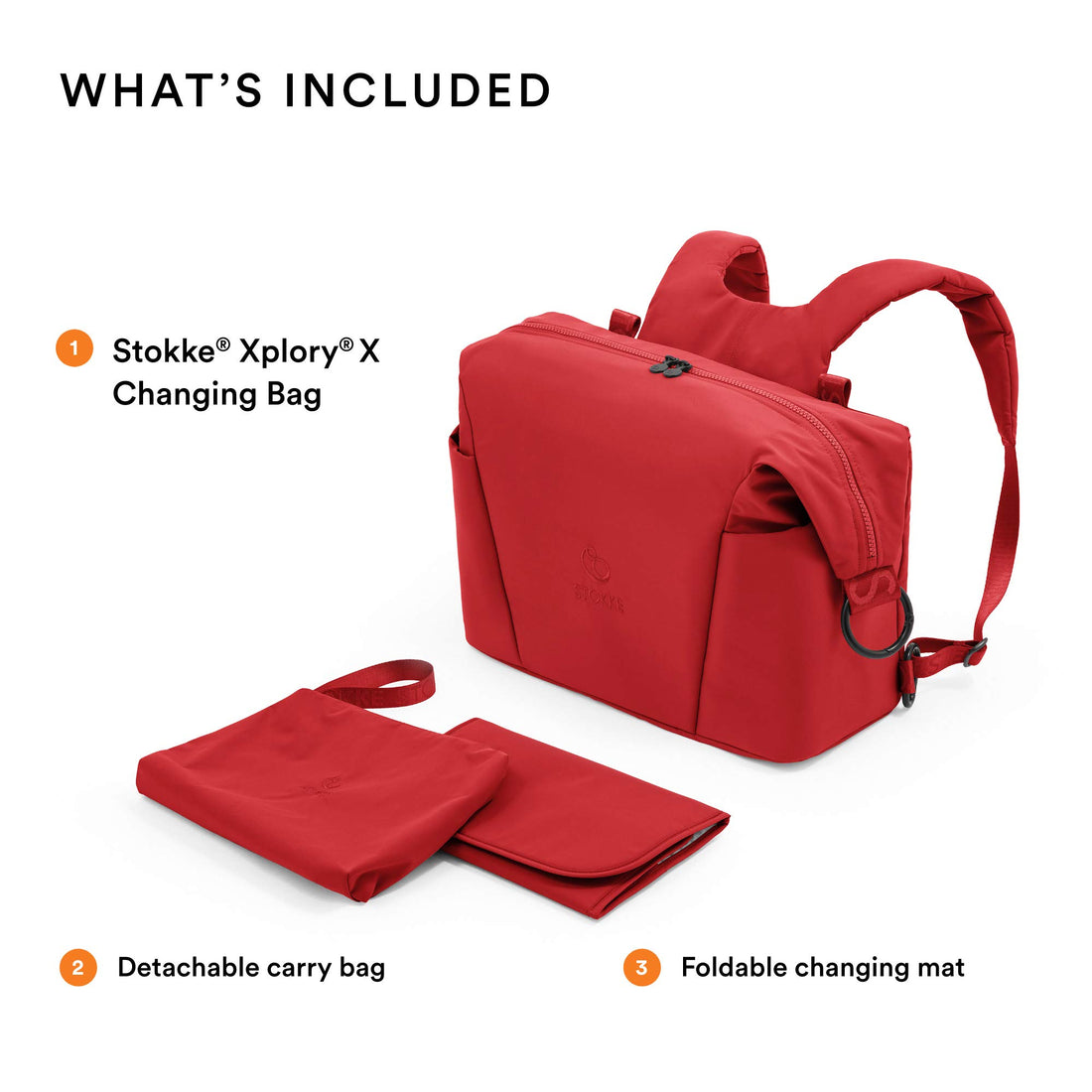 Stokke Xplory X Changing Bag, Ruby Red - Doubles As Shoulder Bag or Backpack - Includes Foldable Changing Mat - UPF 50+, Water Repellent, Easy to Clean