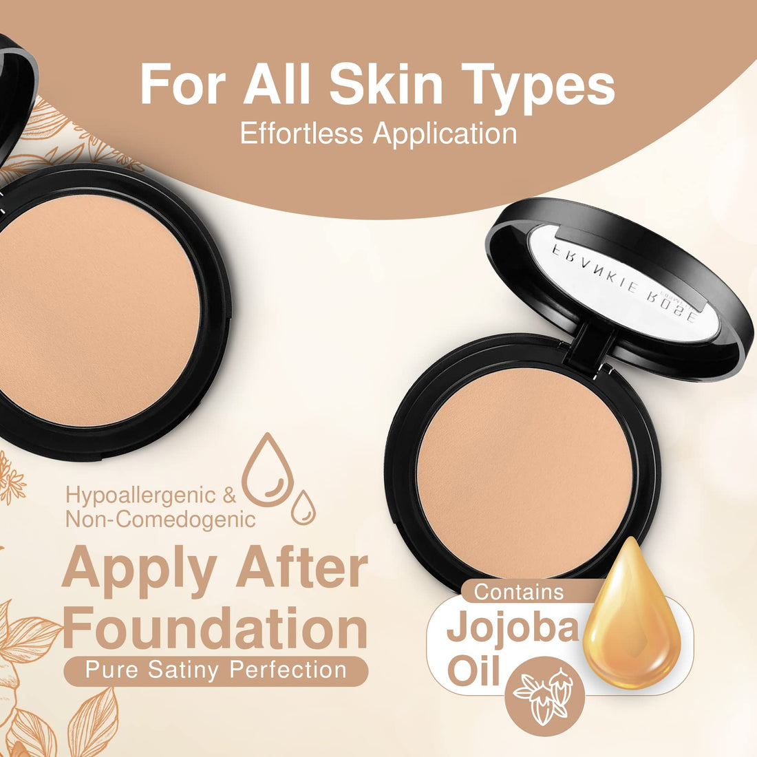 Frankie Rose Cosmetics Powder Foundation - Smooth, Lightweight Makeup for Perfect Skin Tone, Reduce Shine, Minimize Pores - Buildable Coverage - Cream Puff