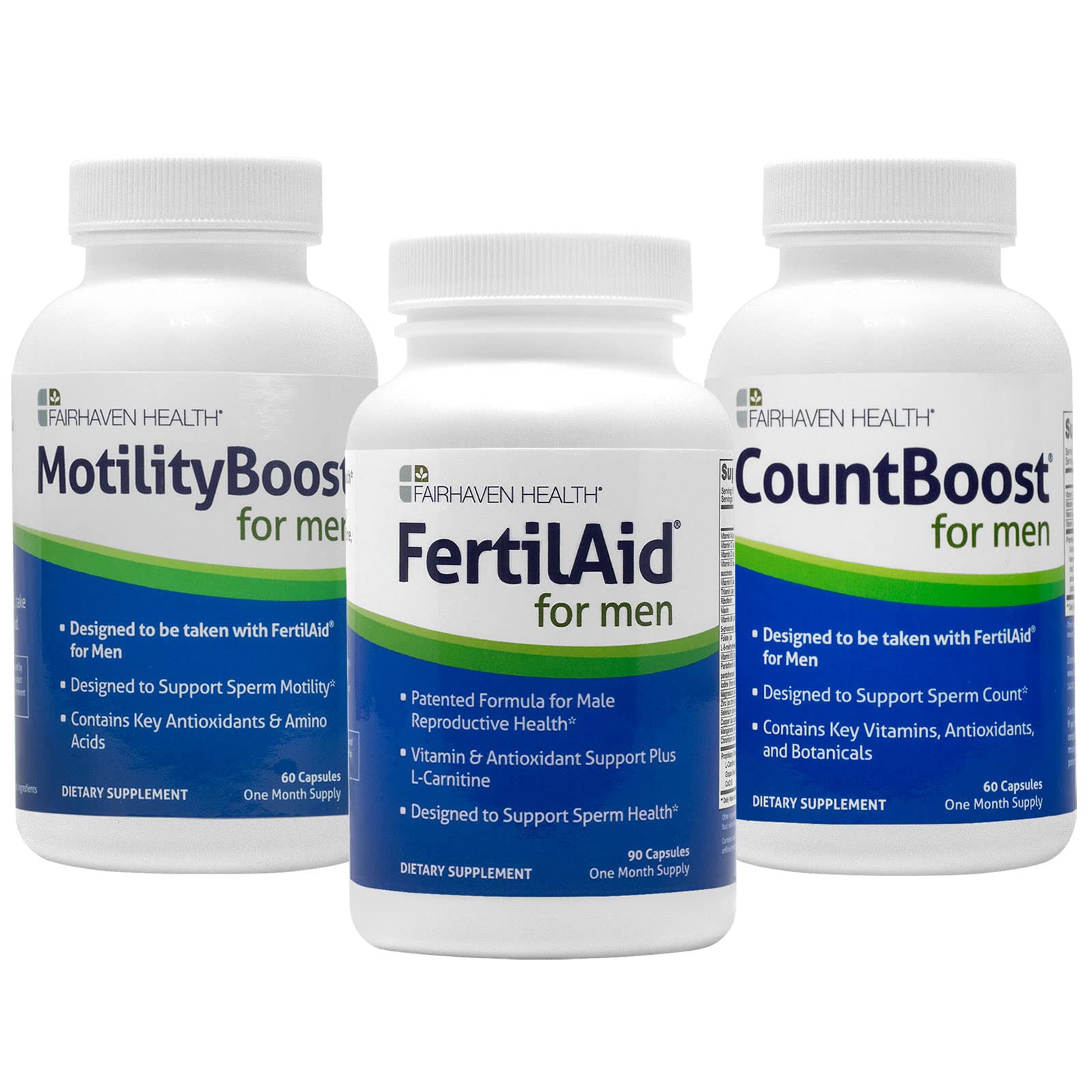 Fairhaven Health FertilAid for Men, MotilityBoost, and Countboost Combo | Fertility Supplements for Men | Male Fertility Supplement with Conception for him Prenatal Vitamin