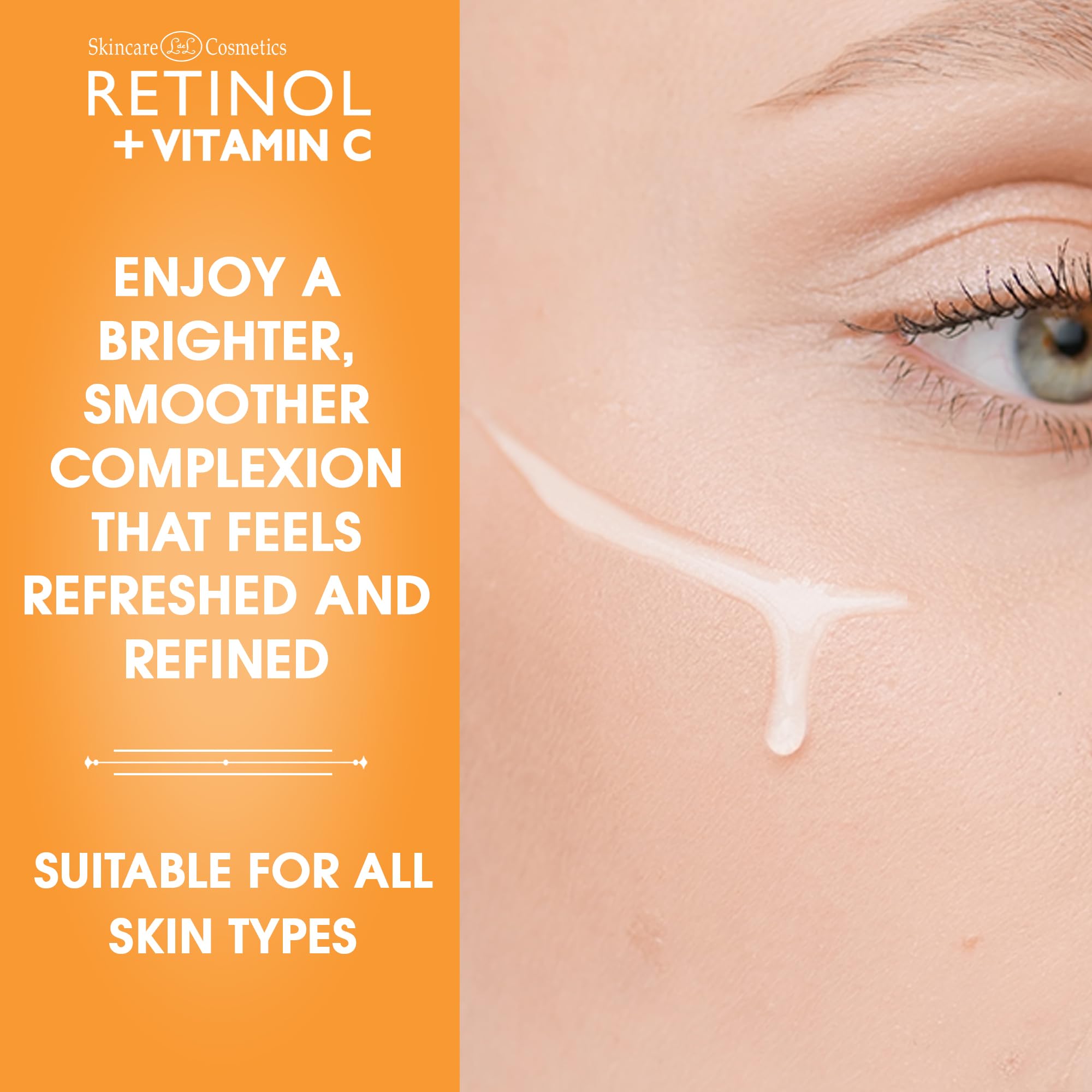 Retinol + Vitamin C Face Serum - Anti Aging Facial Serum, Evens Skin Tone, Diminishes Fine Lines and Wrinkles, Sun Damage & Dark Spots, Restores Radiance, Locks In Moisture - 1 FL. Oz